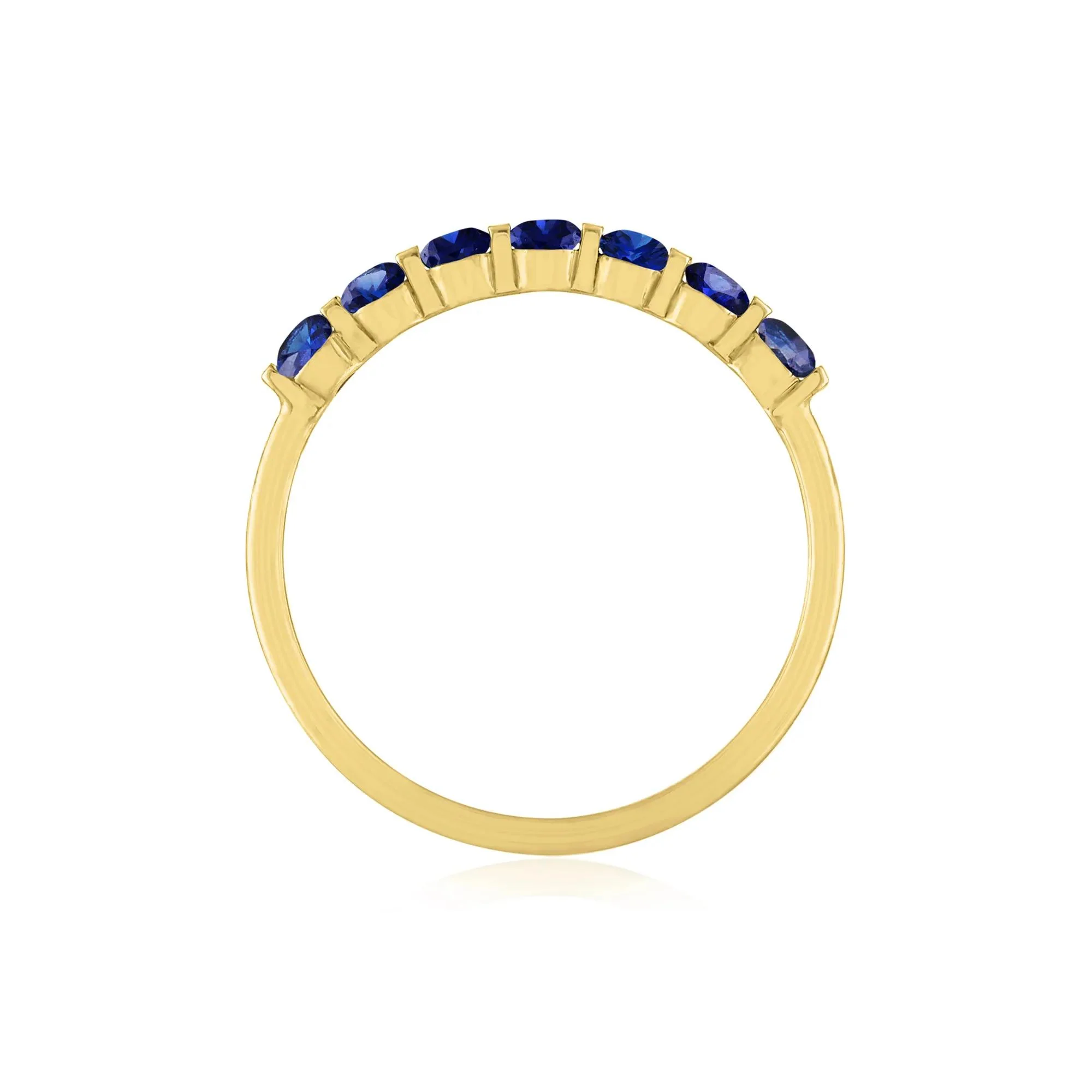 Lab-Created Blue Sapphire Shared-Prong Band Ring 10K Yellow Gold Round Brilliant Cut Size 8.5 1mm - Image 2