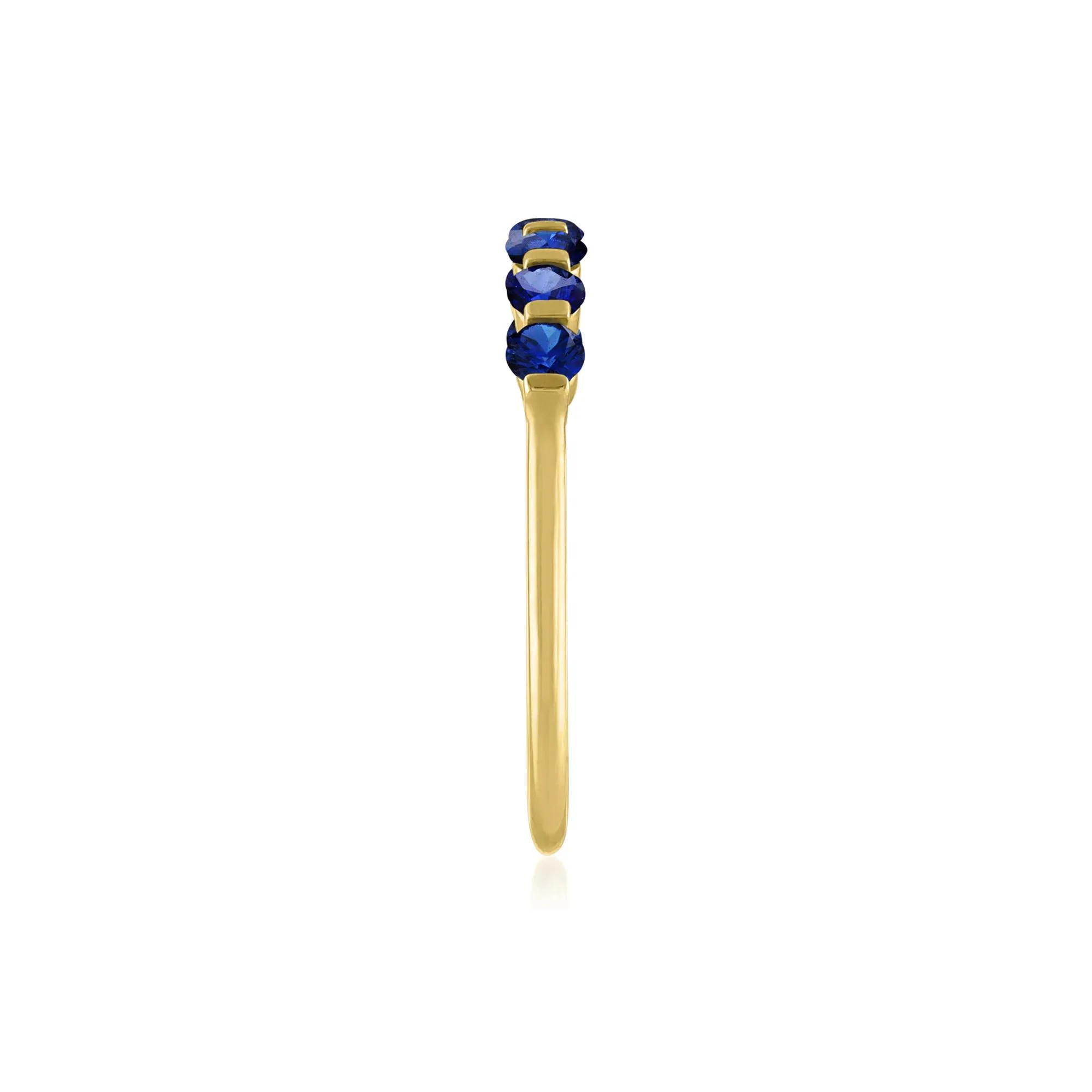 Lab-Created Blue Sapphire Shared-Prong Band Ring 10K Yellow Gold Round Brilliant Cut Size 9 1mm - Image 3