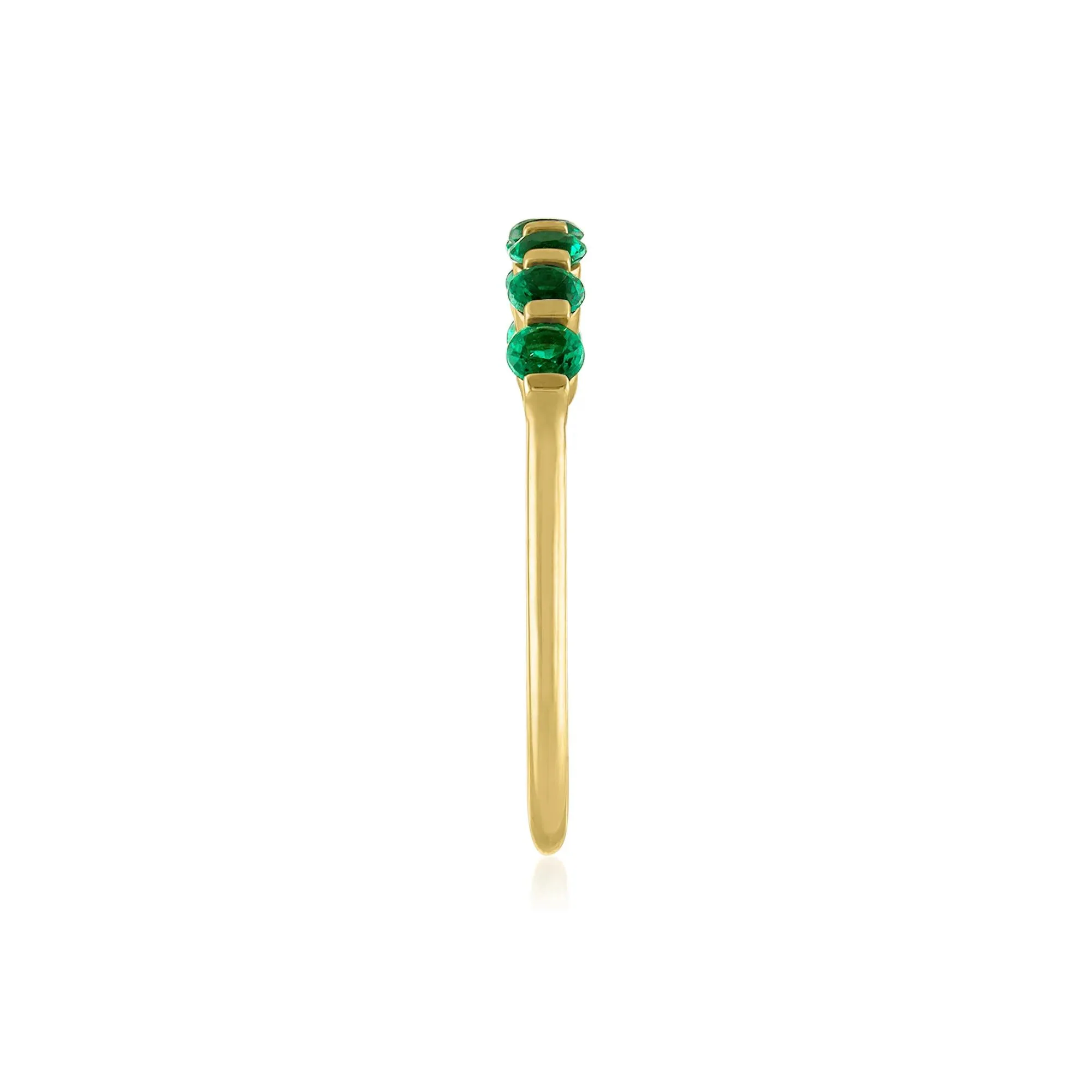 Lab-Created Emerald Shared-Prong Band Ring 10K Yellow Gold Round Brilliant Cut Size 6 1mm - Image 3