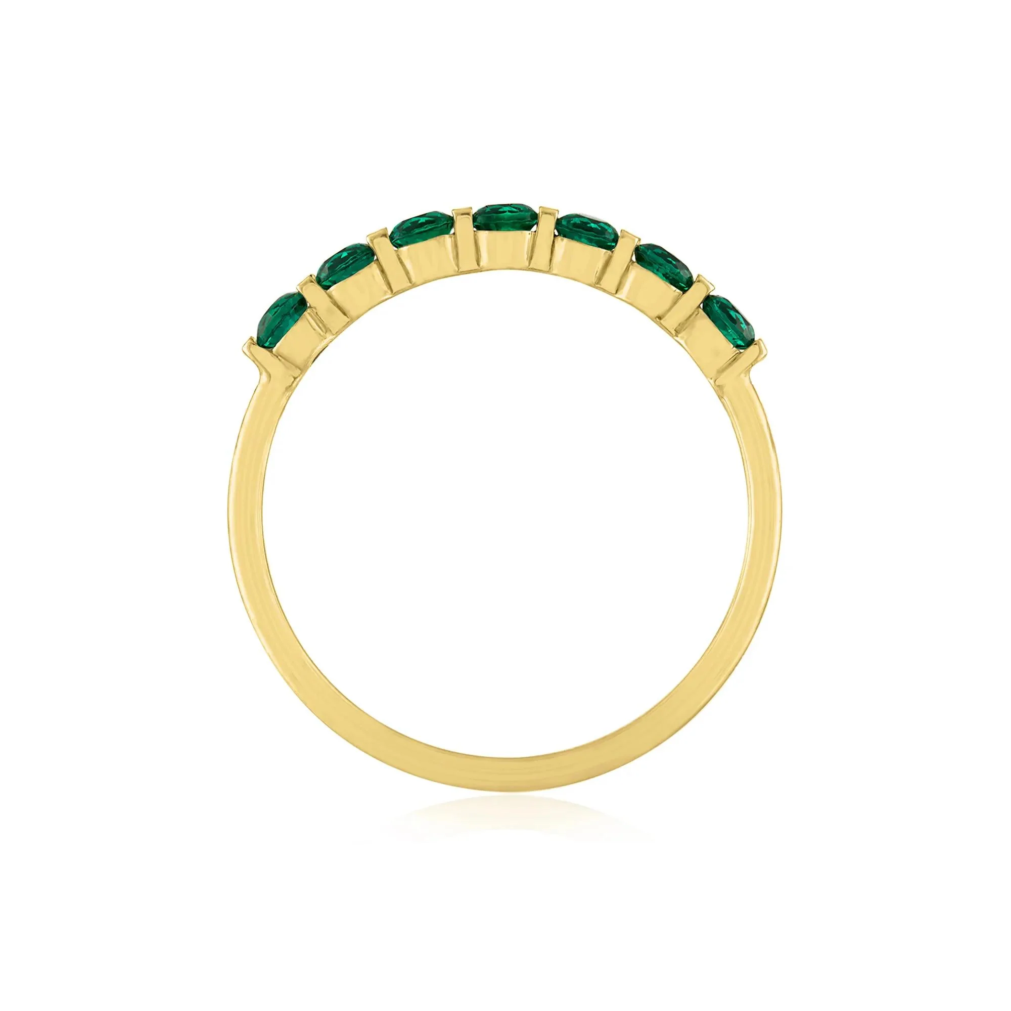 Lab-Created Emerald Shared-Prong Band Ring 10K Yellow Gold Round Brilliant Cut Size 7 1mm - Image 2