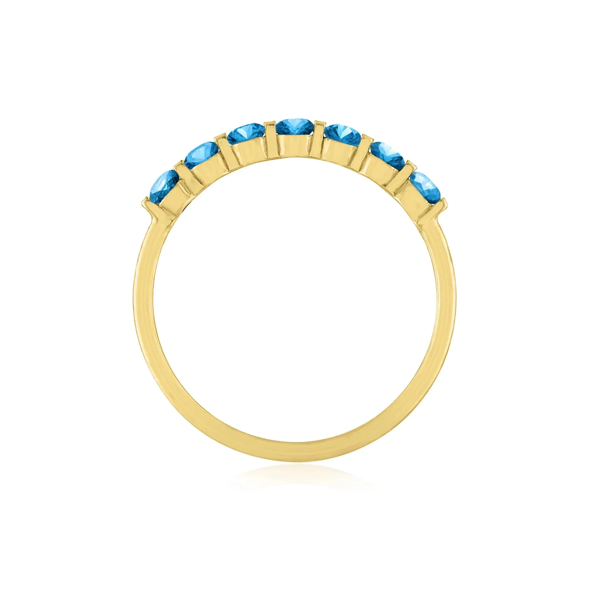 Blue Topaz Shared-Prong Band Ring 10K Yellow Gold Round Brilliant Cut Size 6.5 1mm - Image 2