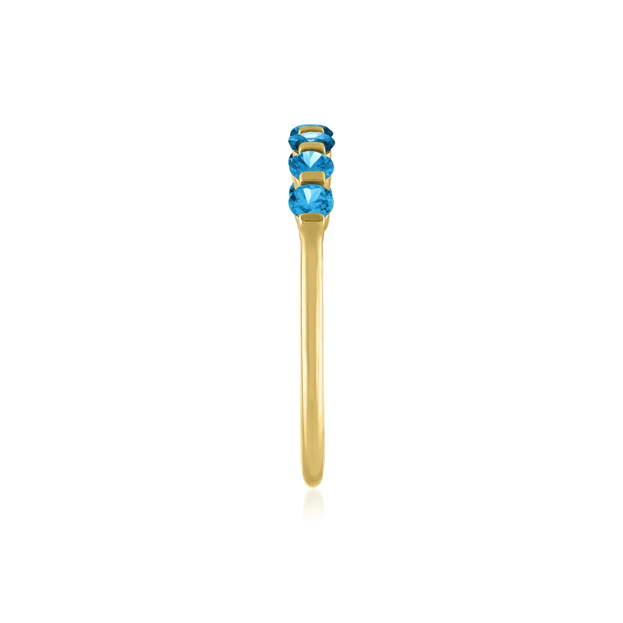 Blue Topaz Shared-Prong Band Ring 10K Yellow Gold Round Brilliant Cut Size 7.5 1mm - Image 3