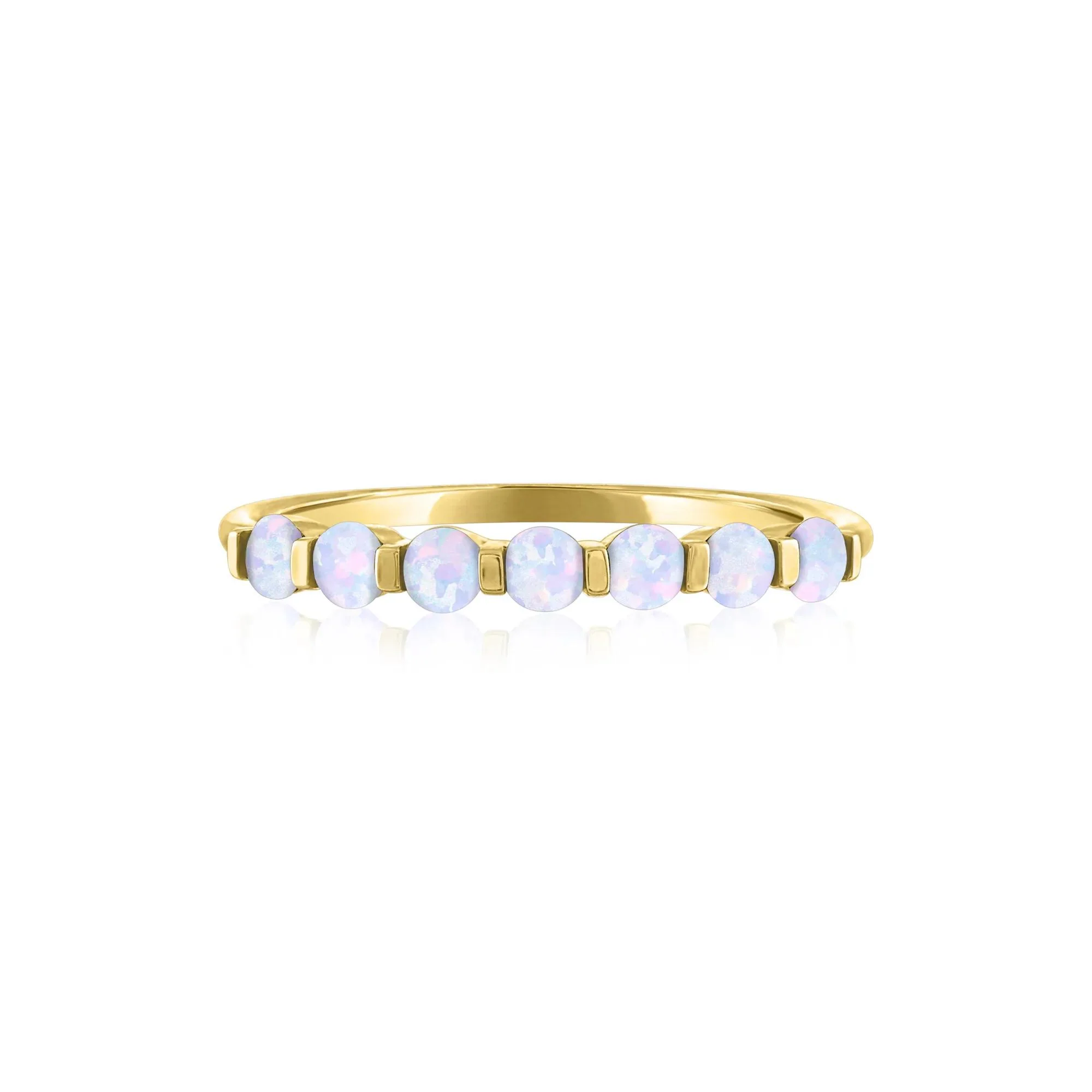 Lab-Created Opal Shared-Prong Band Ring 10K Yellow Gold Size 6.5 1mm