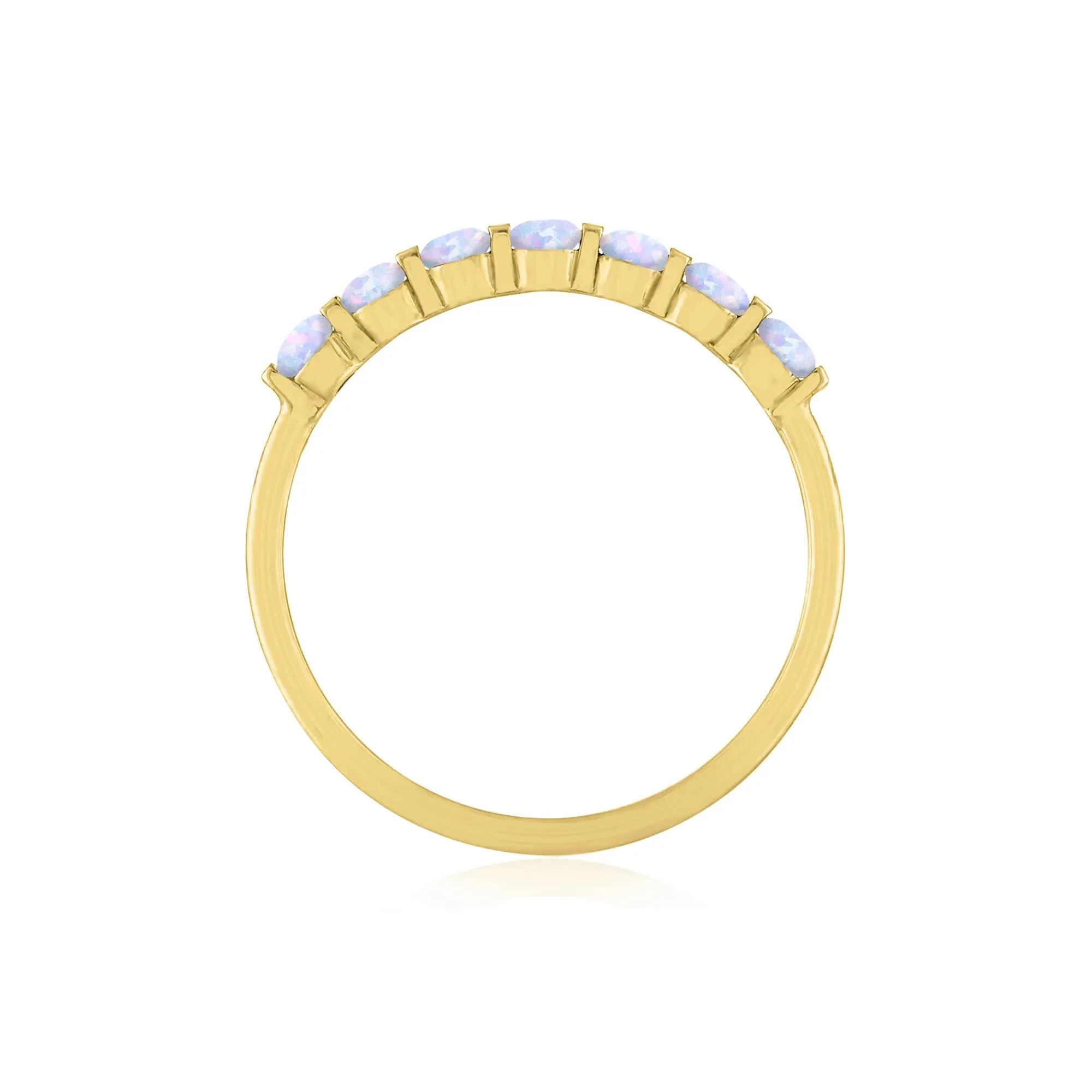 Lab-Created Opal Shared-Prong Band Ring 10K Yellow Gold Size 9 1mm - Image 2
