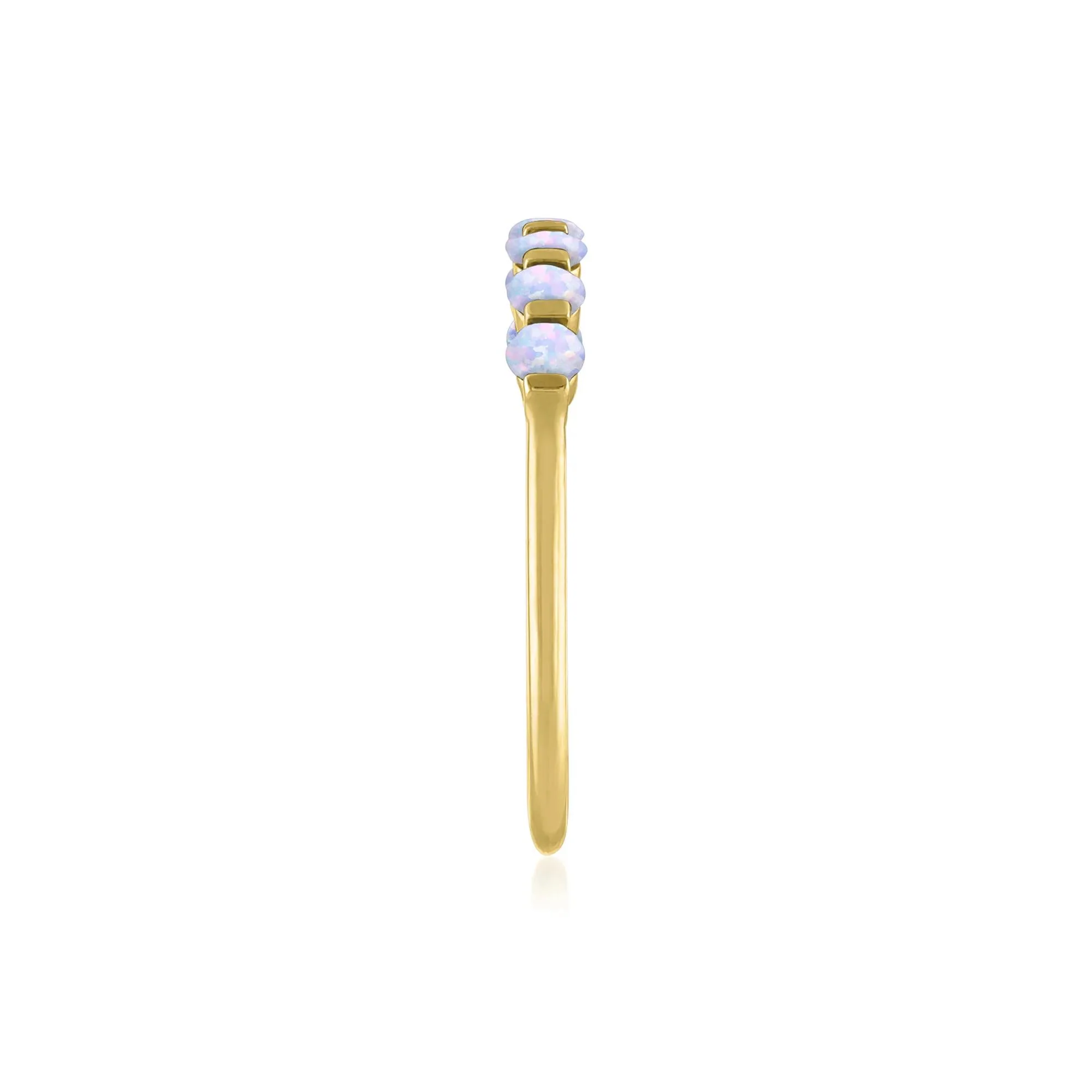 Lab-Created Opal Shared-Prong Band Ring 10K Yellow Gold Size 9 1mm - Image 3