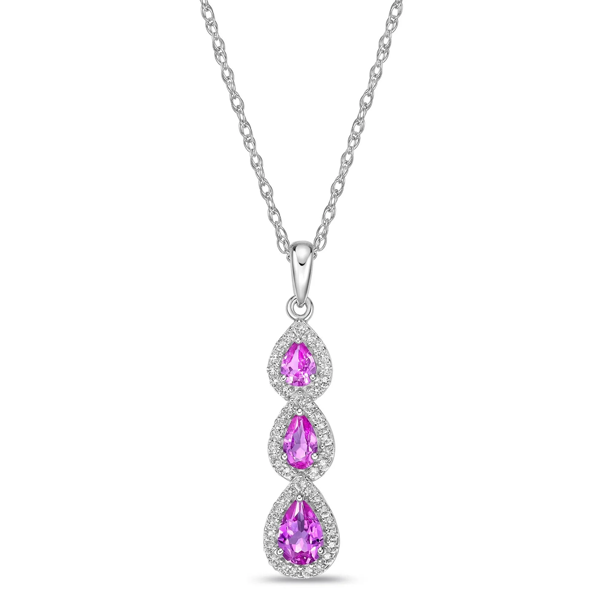 Lab-Created Pink Sapphire and Lab-Created White Sapphire Pendant Necklace .925 Sterling Silver Size 18"