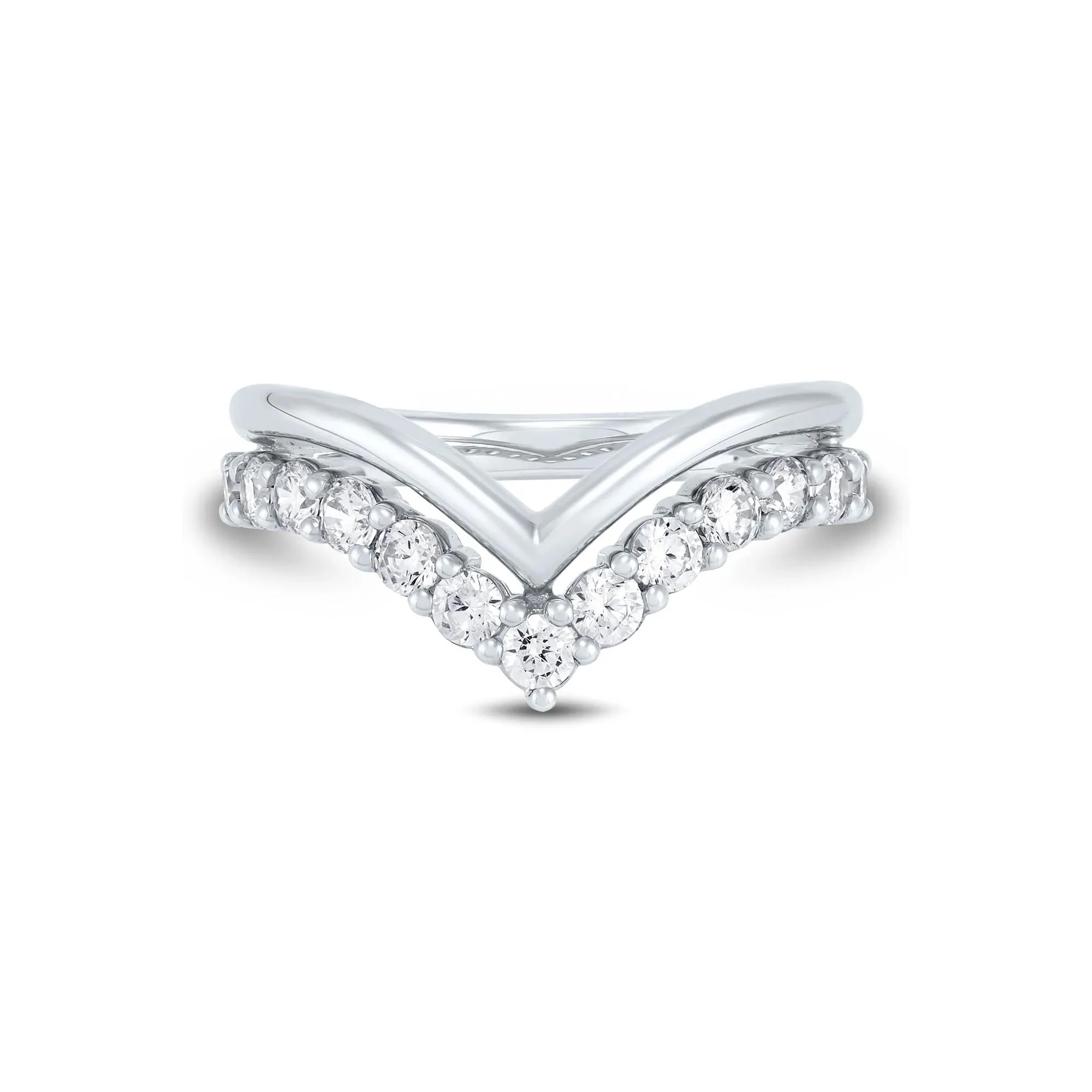 3/4 CT. Tw. Lab Grown Diamond Chevron Enhancer 14K White Gold Ring Size 5 1mm