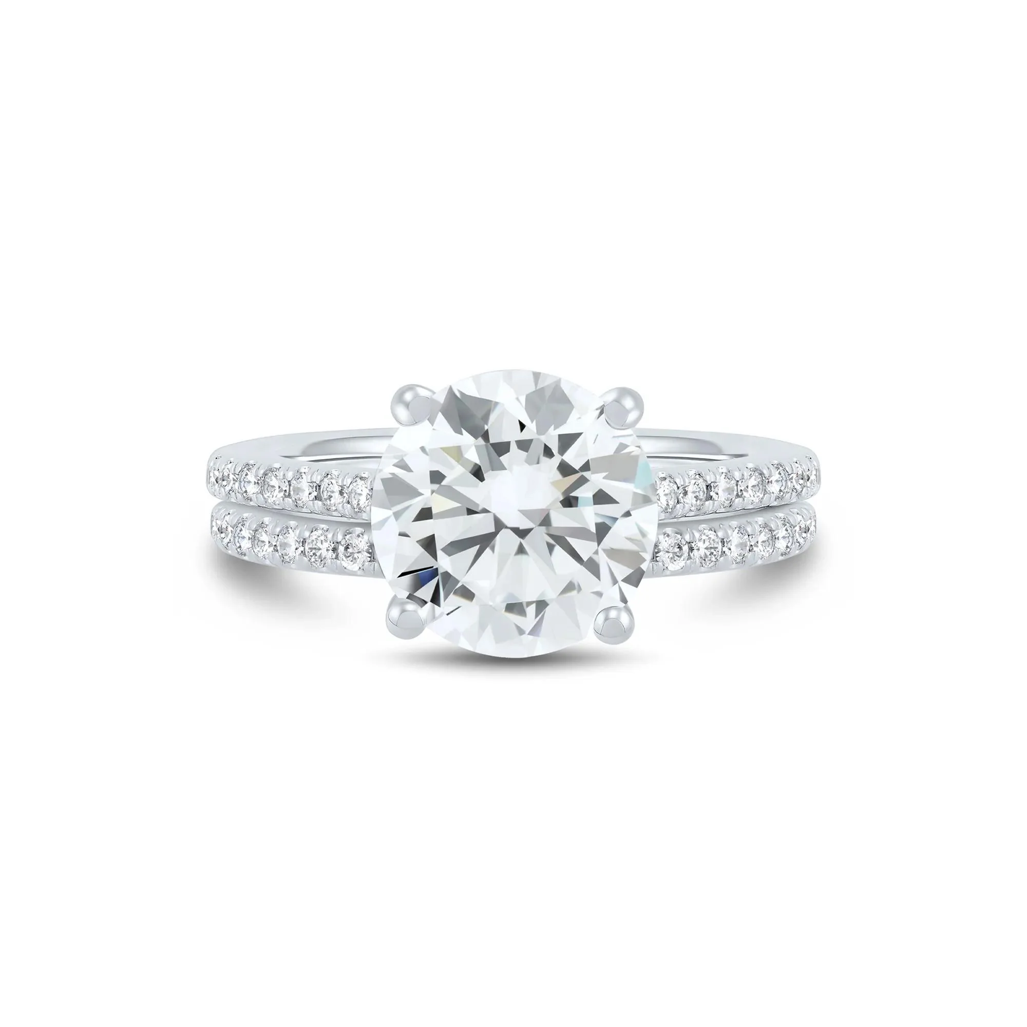 4 CT. Tw. Lab Grown Diamond Engagement Set 14K White Gold Ring Round Brilliant Cut Size 9 1mm