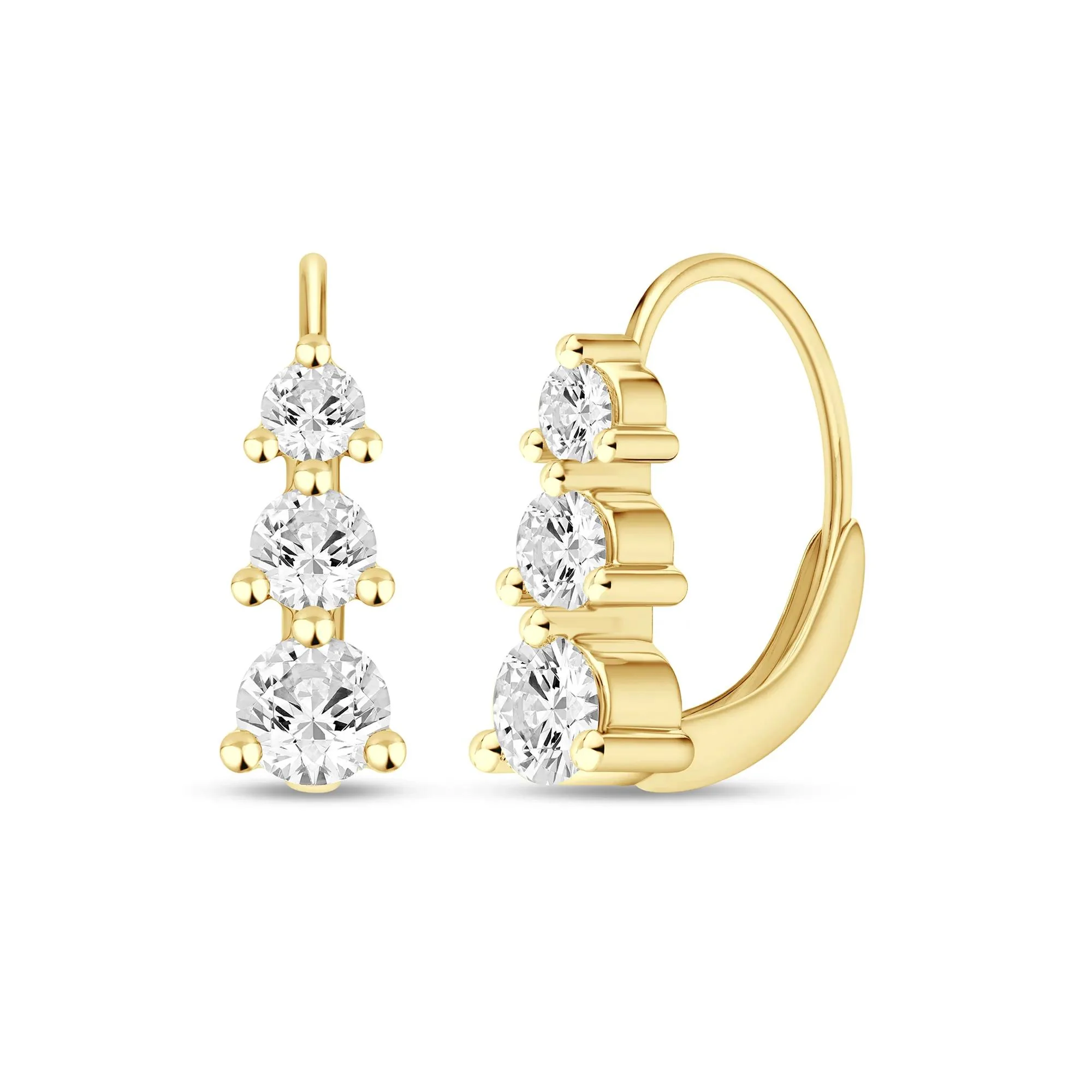 5/8 CT. Tw. Lab Grown Diamond Three-Stone Hoop Earrings 10K Yellow Gold Size 13.50mm