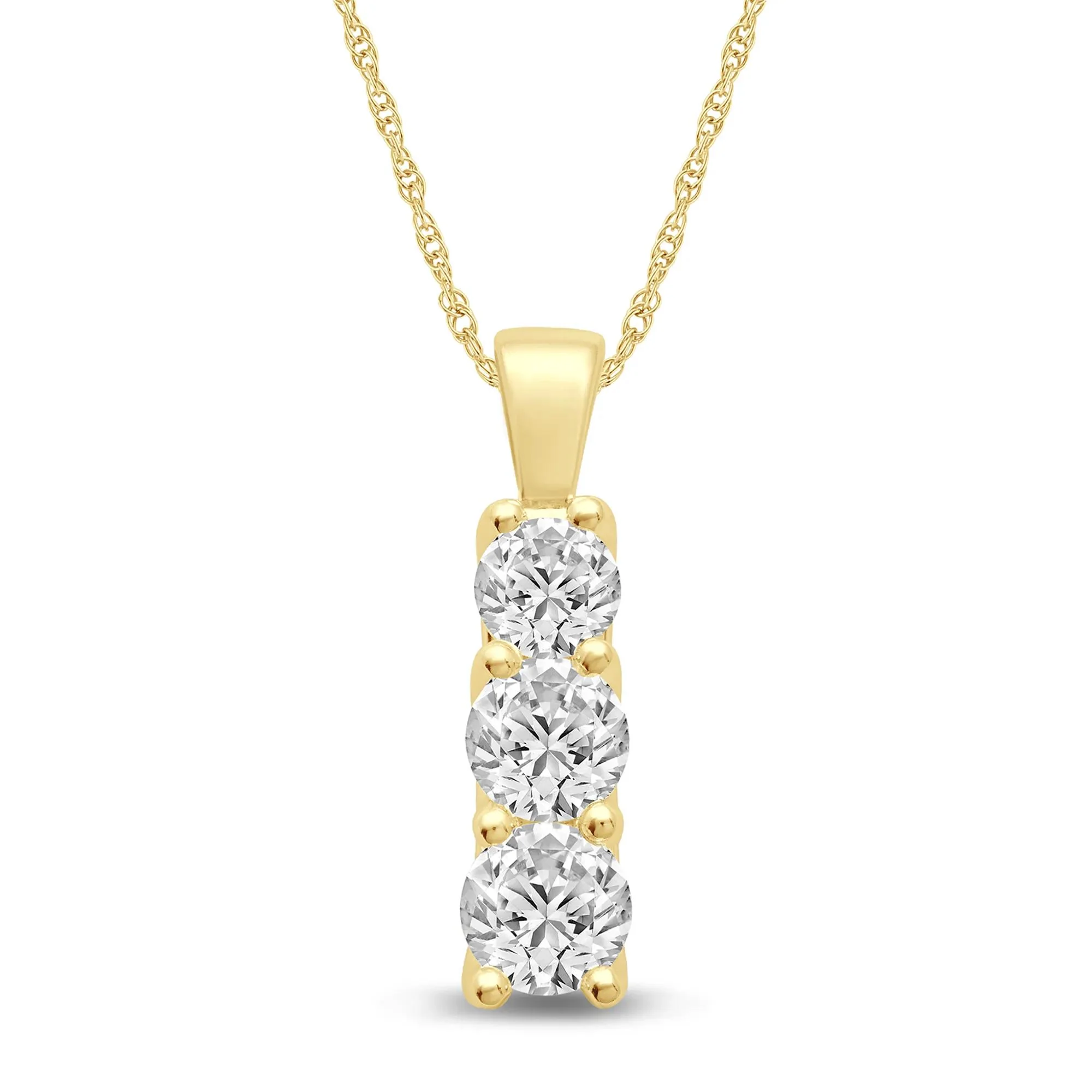 1/2 CT. Tw. Lab Grown Diamond Three-Stone Pendant Necklace 10K Yellow Gold Size 18"