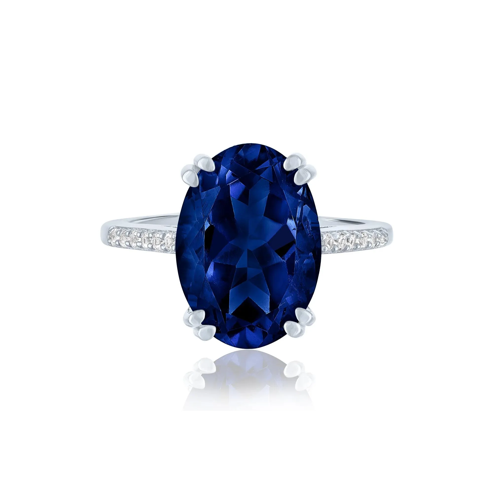 Lab-Created Blue Sapphire and Lab-Created White Sapphire Cocktail Ring .925 Sterling Silver Size 6 1mm