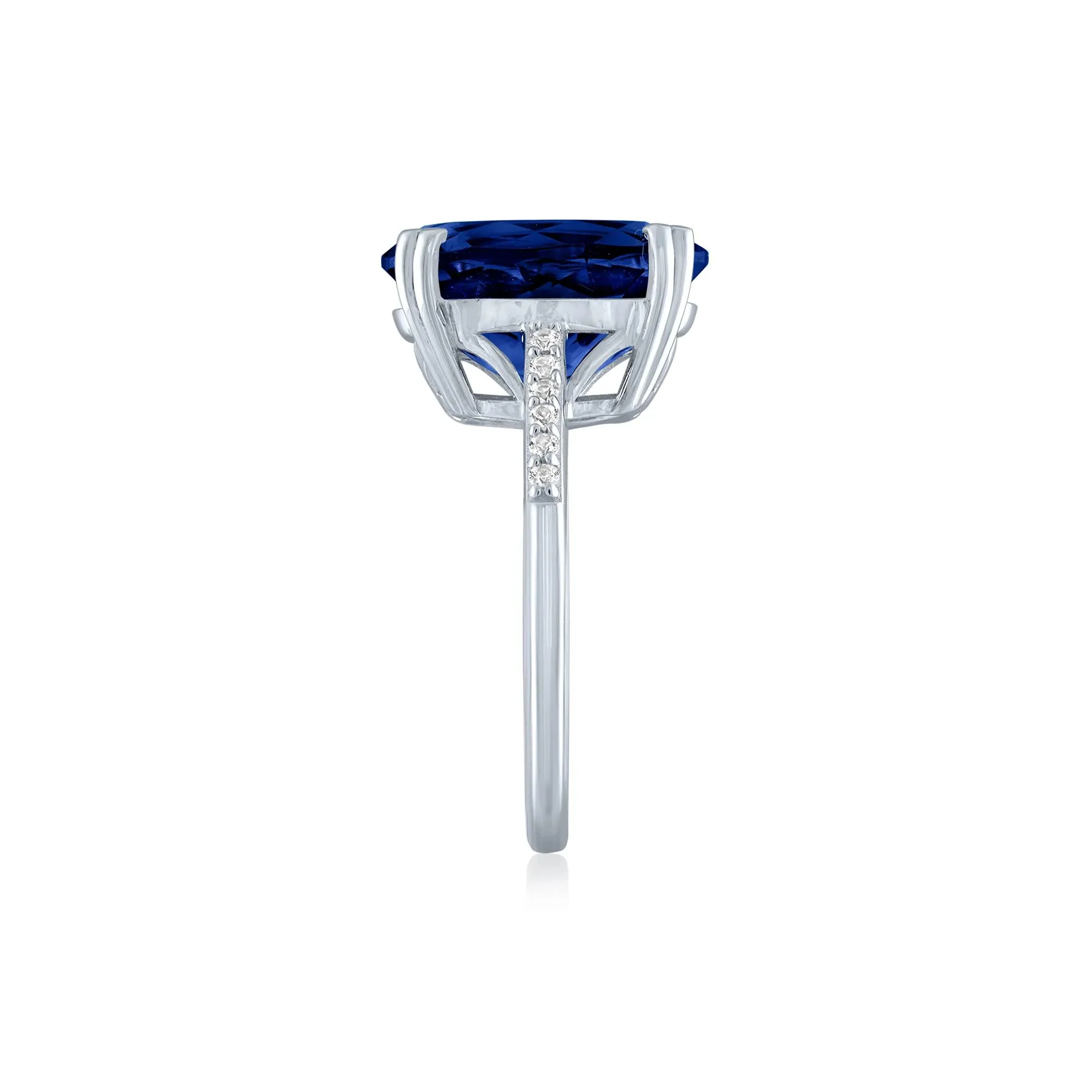 Lab-Created Blue Sapphire and Lab-Created White Sapphire Cocktail Ring .925 Sterling Silver Size 6 1mm - Image 3