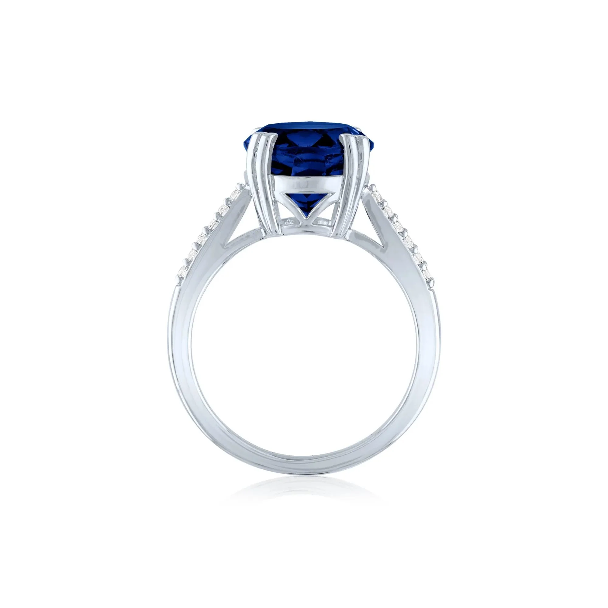 Lab-Created Blue Sapphire and Lab-Created White Sapphire Cocktail Ring .925 Sterling Silver Size 6.5 1mm - Image 2