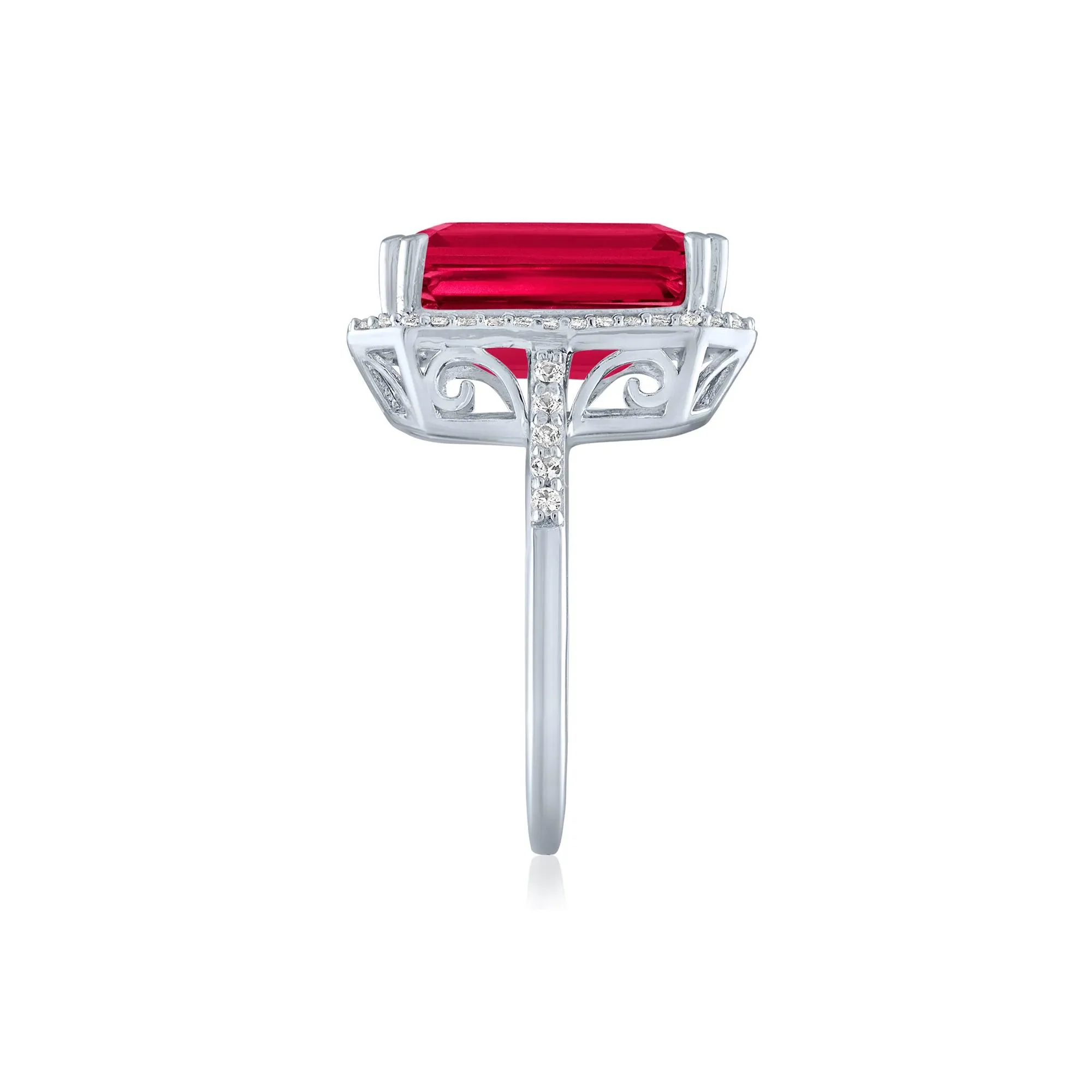 Lab-Created Ruby and Lab-Created White Sapphire Halo Cocktail Ring .925 Sterling Silver Size 6.5 1mm - Image 3