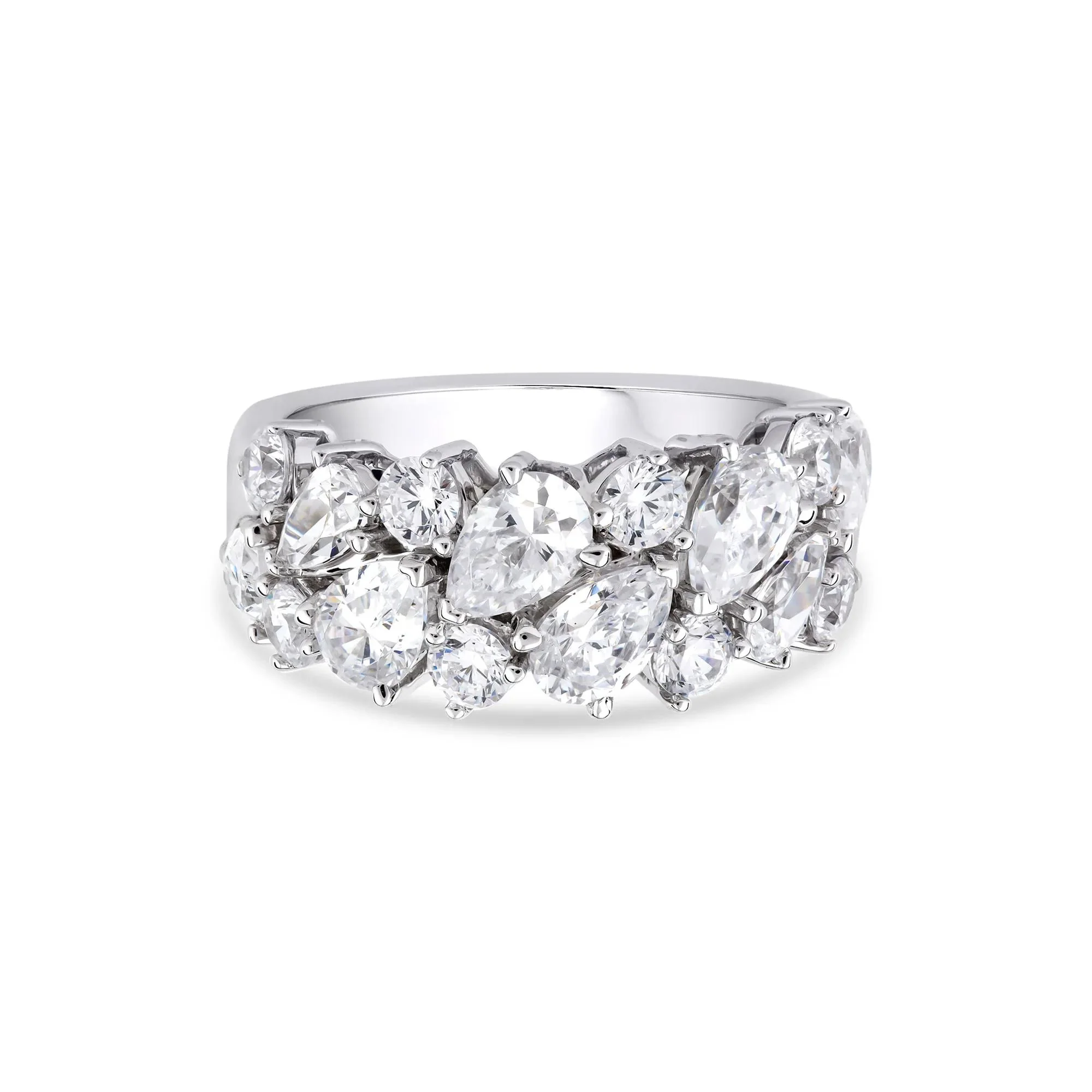 3 CT. Tw. Lab Grown Diamond Multi-Stone Band Ring 14K White Gold Round Brilliant Cut Size 7.5 2mm