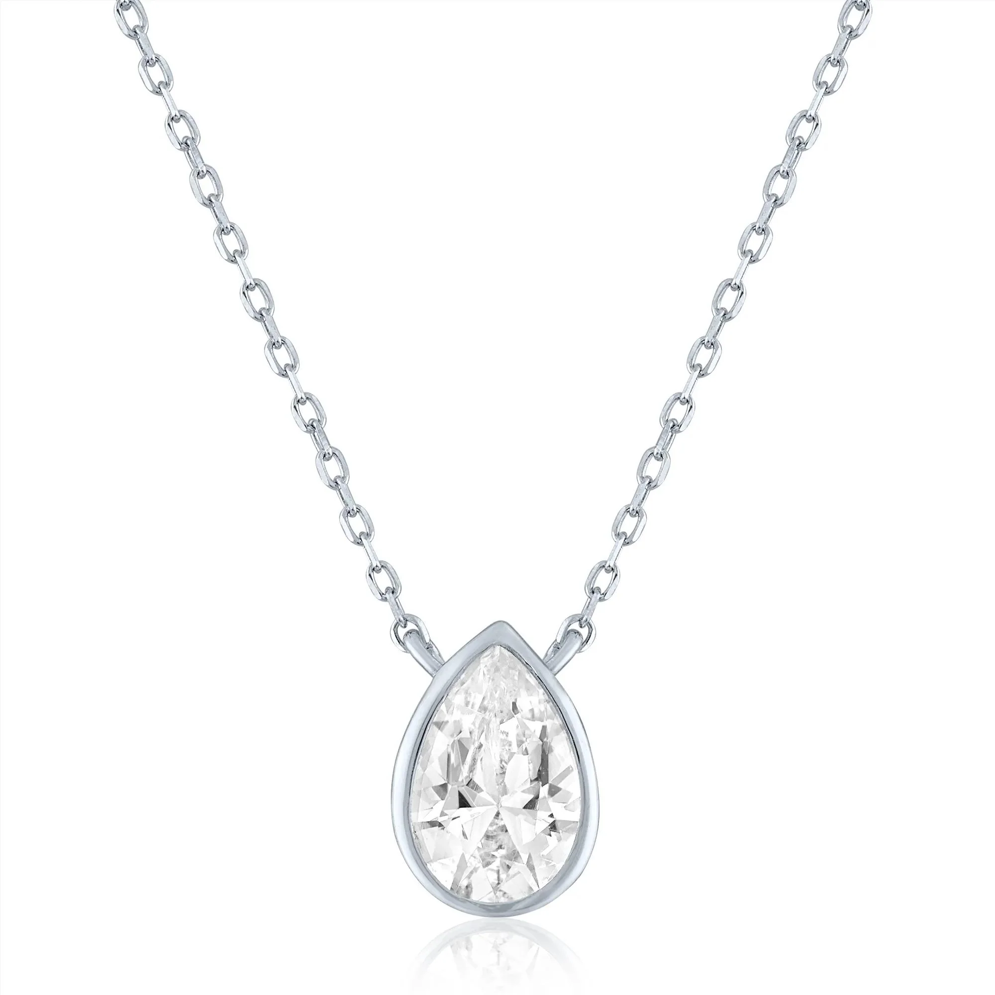 Lab-Created White Sapphire Bezel-Set Pendant Necklace .925 Sterling Silver Size 18"