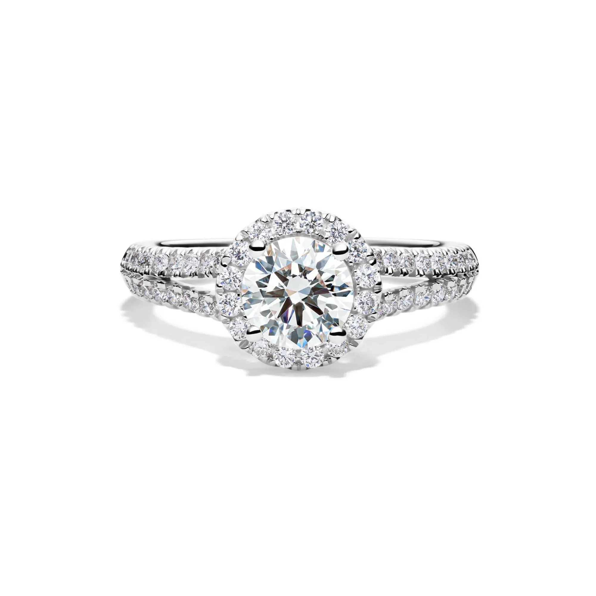 1/2 CT. Tw. Lab Grown Diamond Halo Engagement Ring 14K White Gold Round Brilliant Cut Size 7.5