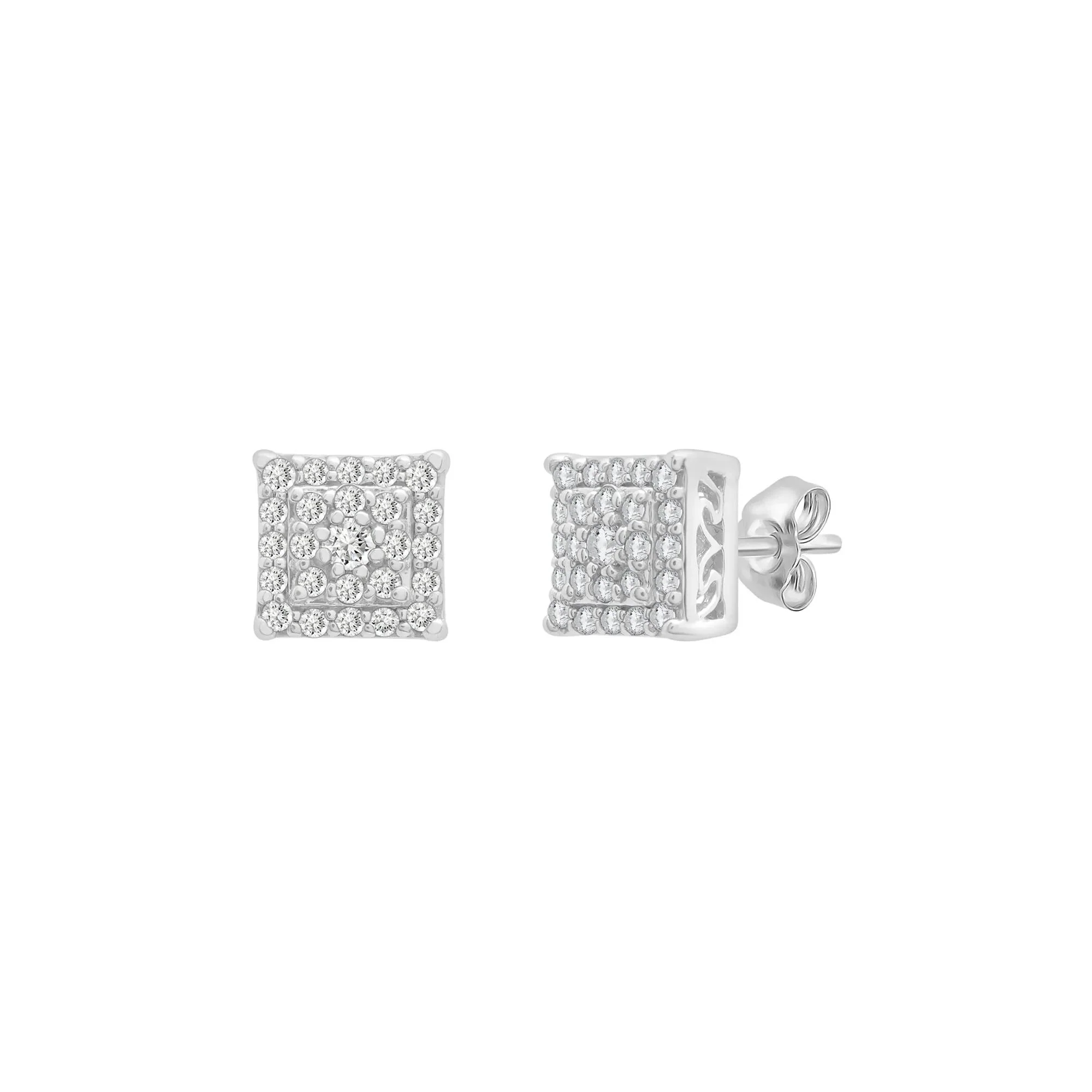 1/4 CT. Tw. Diamond Cluster Stud Earrings .925 Sterling Silver White Size 6.50mm