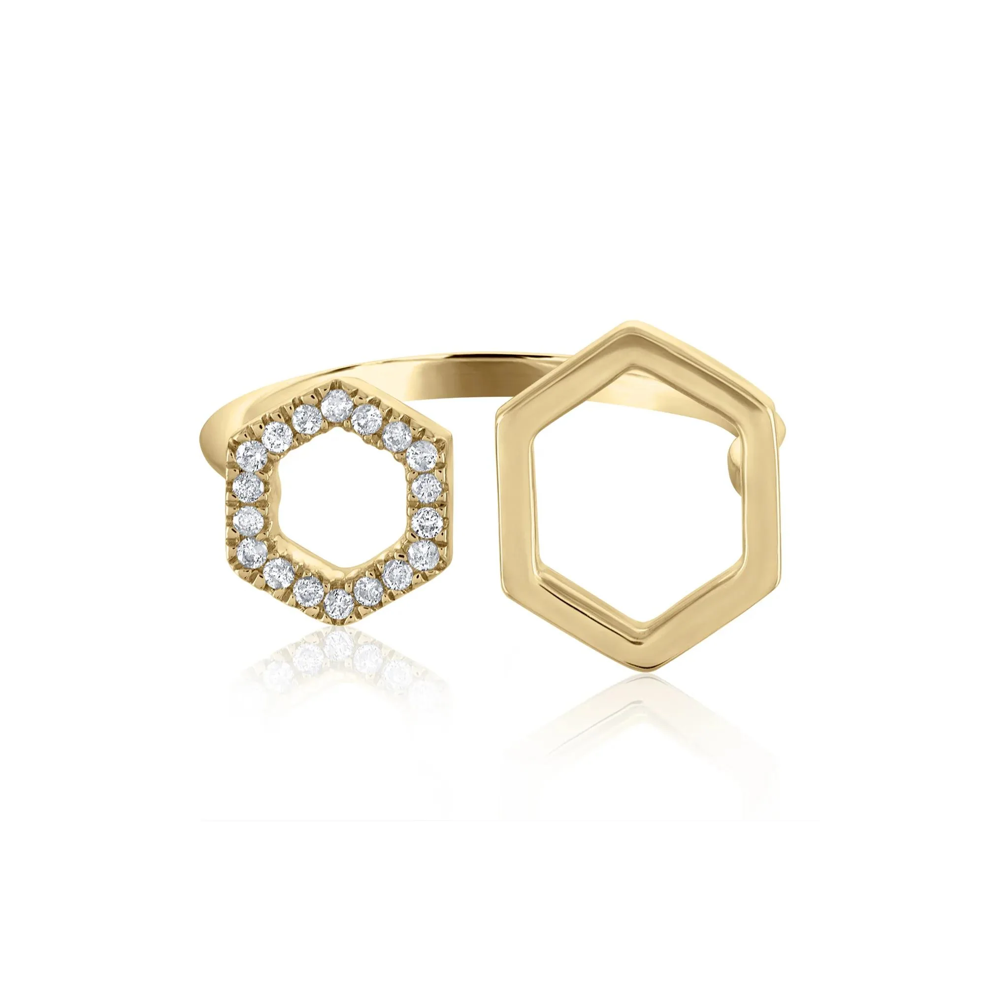 1/10 CT. Tw. Diamond Open Hexagonal Ring 10K Yellow Gold Round Brilliant Cut Size 7.5 1mm