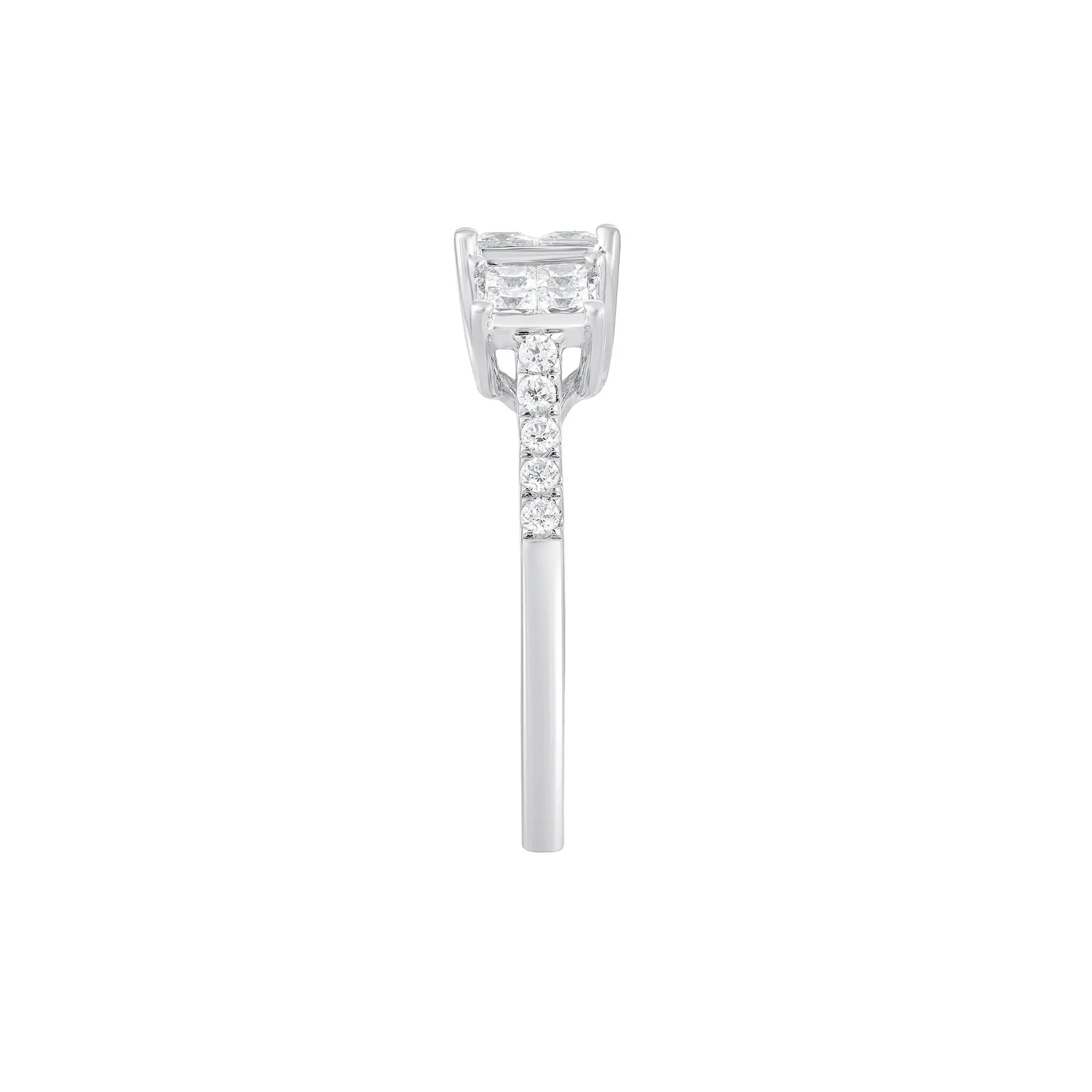 1 CT. Tw. Diamond Princess-Cut Composite Ring 10K White Gold Round Brilliant Cut Size 6 - Image 3
