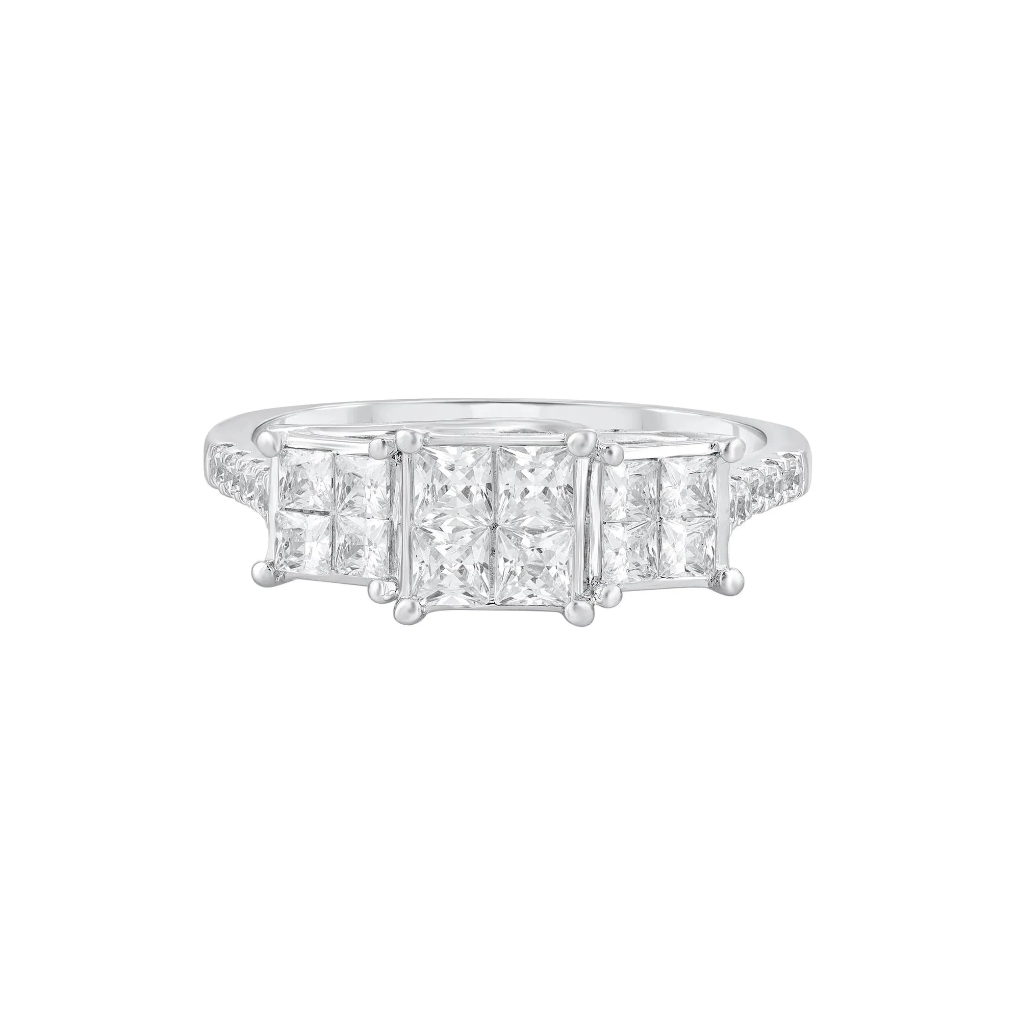 1 CT. Tw. Diamond Princess-Cut Composite Ring 10K White Gold Round Brilliant Cut Size 8.5