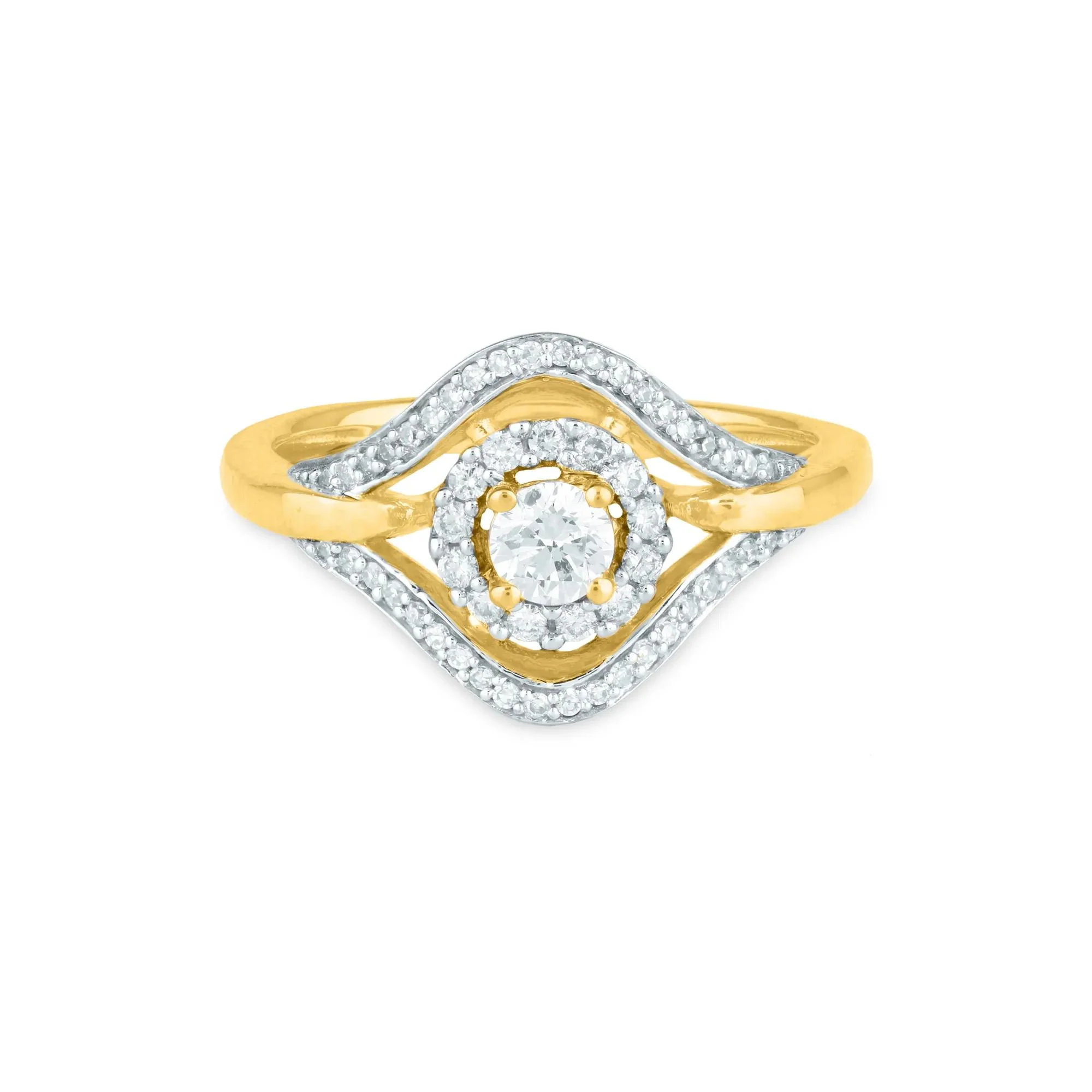 1/2 CT. Tw. Round Diamond Engagement Ring 10K Yellow Gold Round Brilliant Cut Size 6.5 1mm