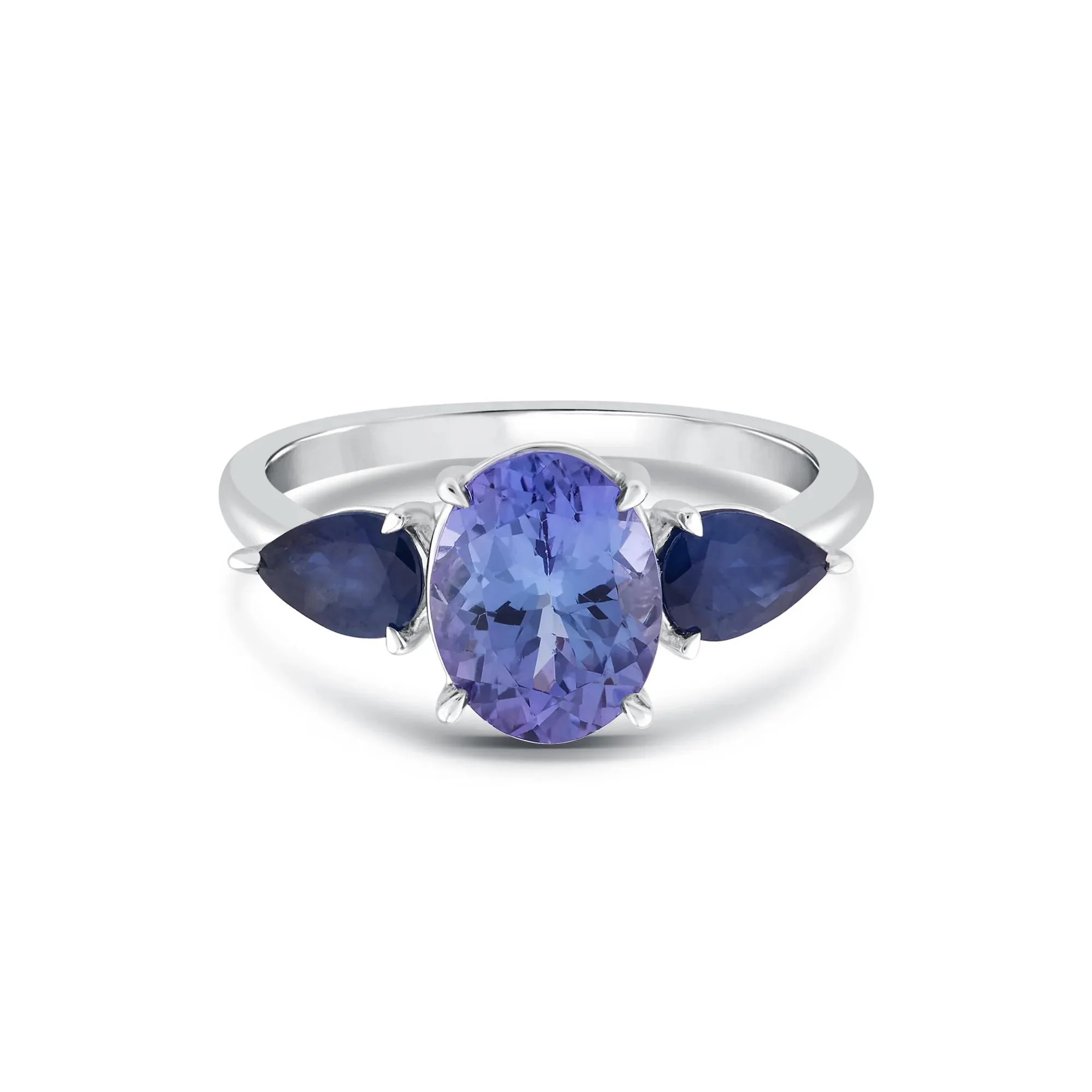 Blue Tanzanite and Blue Sapphire Ring 10K White Gold Size 9 1mm