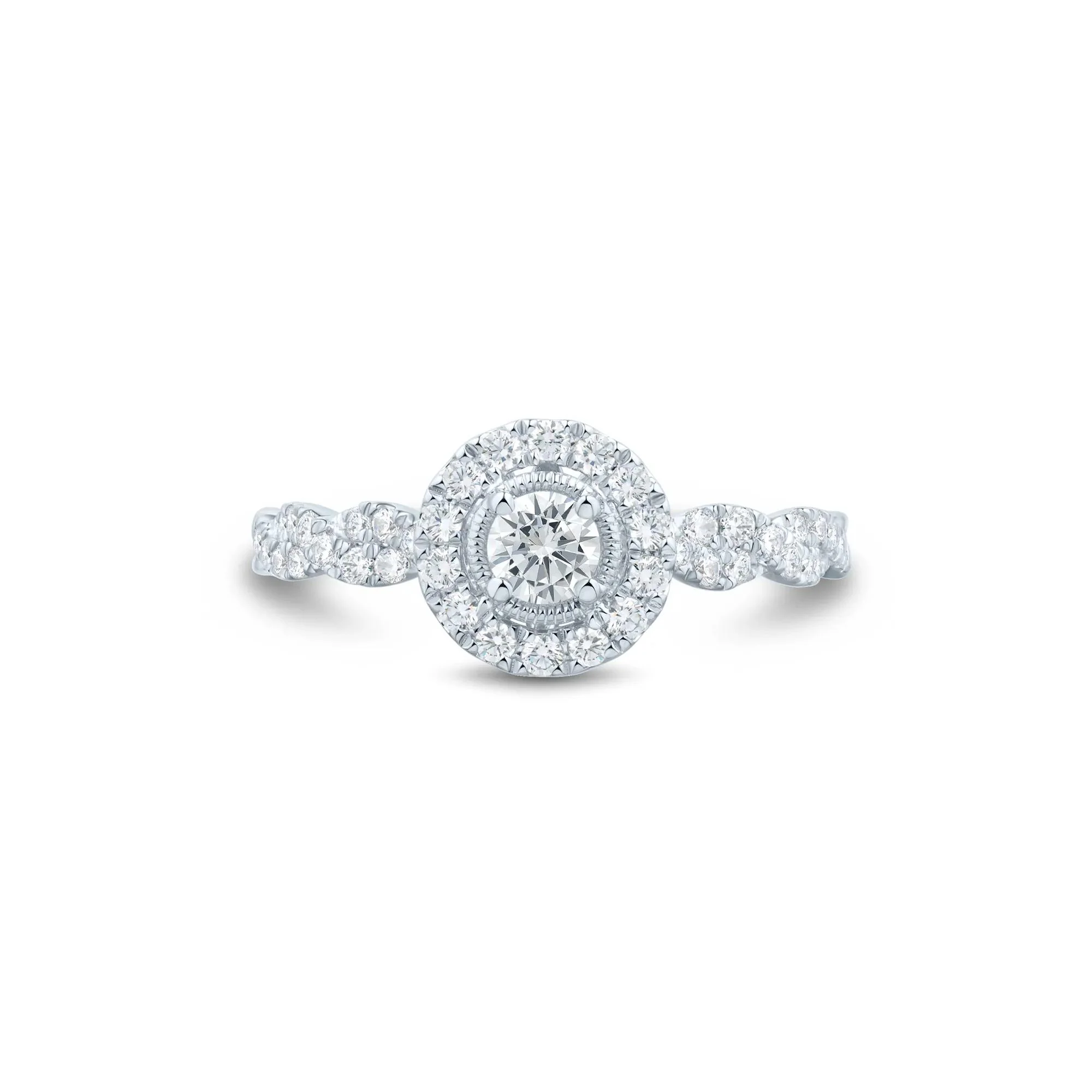 1/2 CT. Tw. Round Diamond Engagement Ring 10K White Gold Round Brilliant Cut Size 8.5 1mm