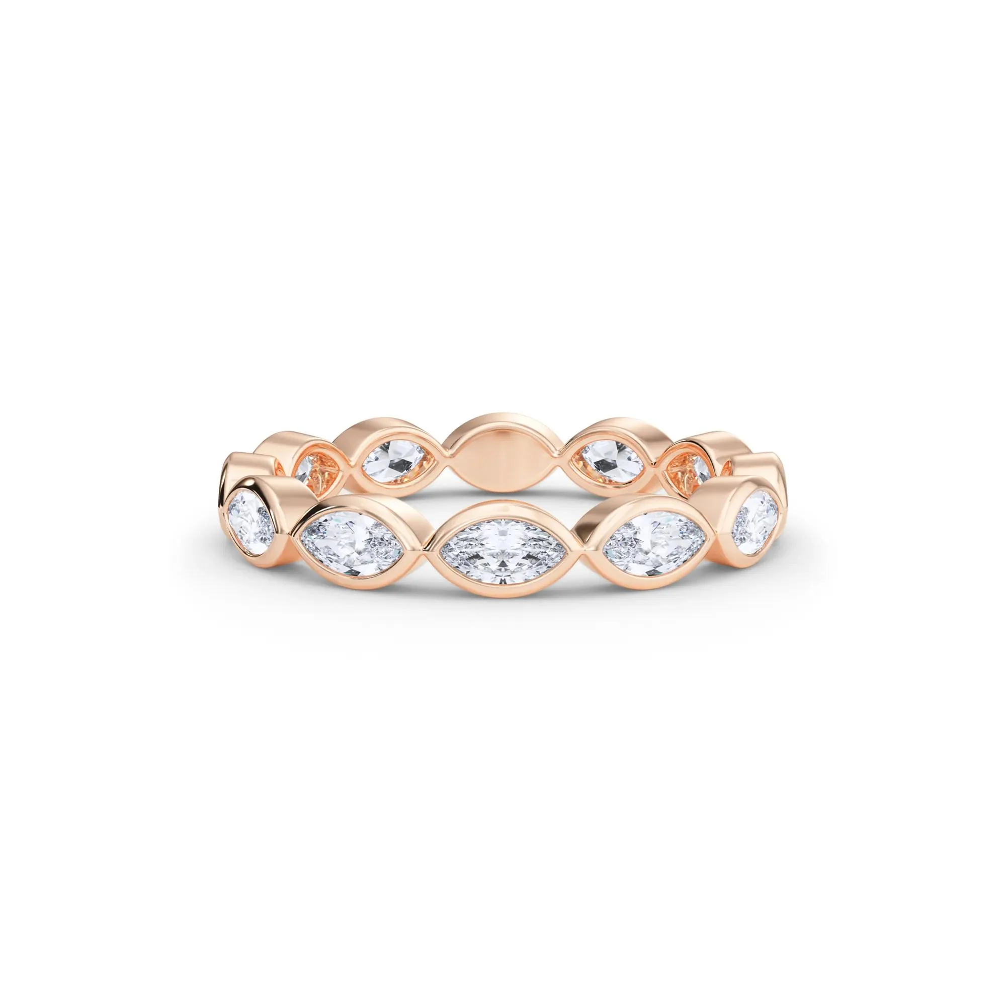 Lab Grown Diamond Bezel-Set Marquise True Eternity Band Ring 14K Rose Gold Size 5 3.5mm