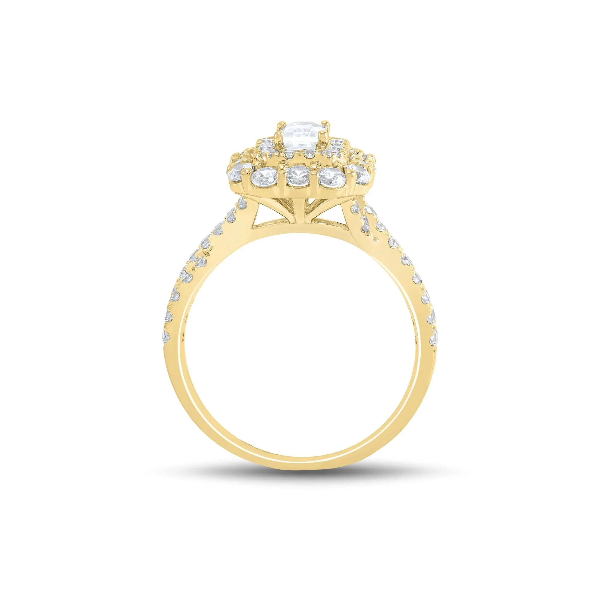 1/2 CT. Tw. Emerald-Cut Diamond Halo Engagement Ring 14K Yellow Gold Round Brilliant Cut Size 7 1mm - Image 2