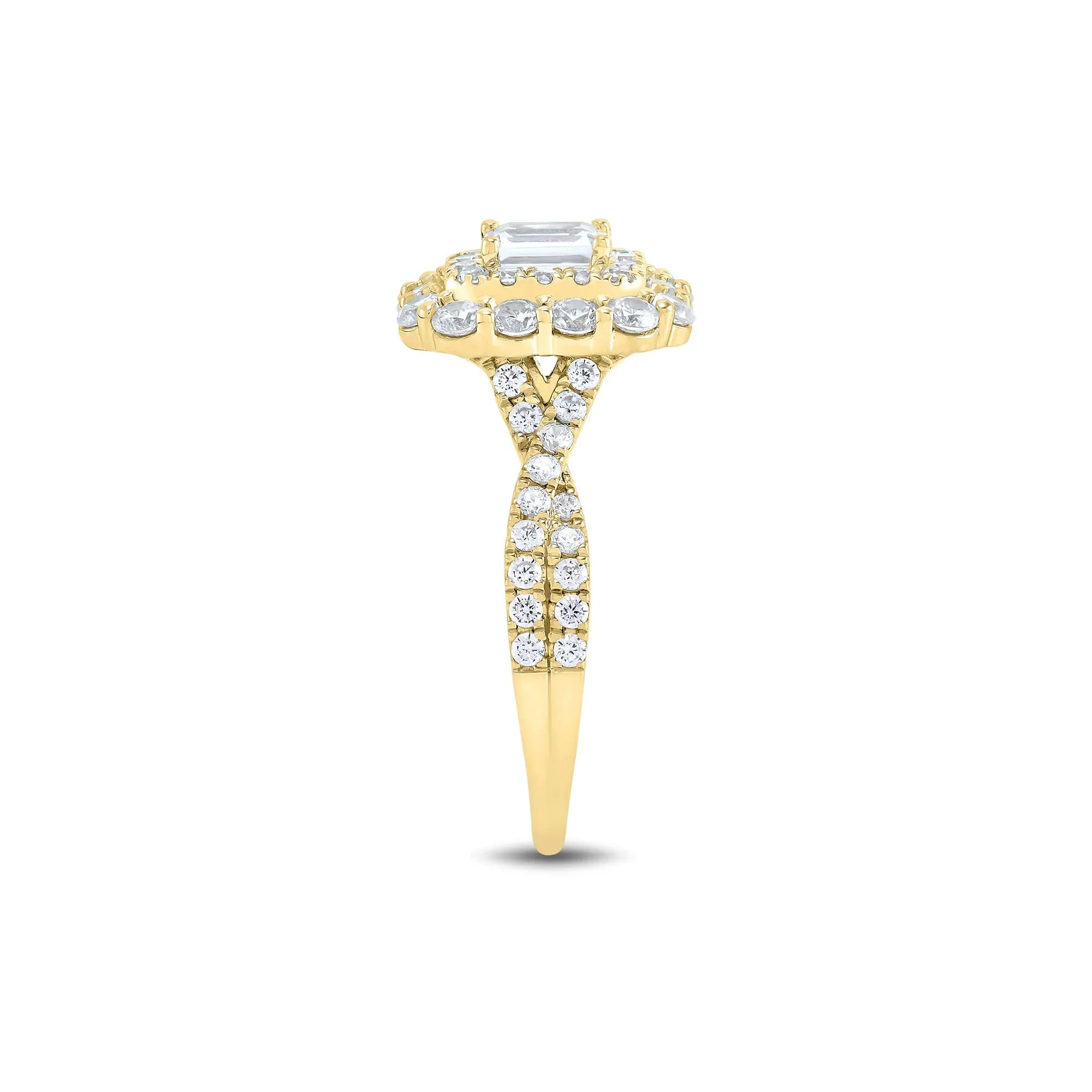 1/2 CT. Tw. Emerald-Cut Diamond Halo Engagement Ring 14K Yellow Gold Round Brilliant Cut Size 8 1mm - Image 3