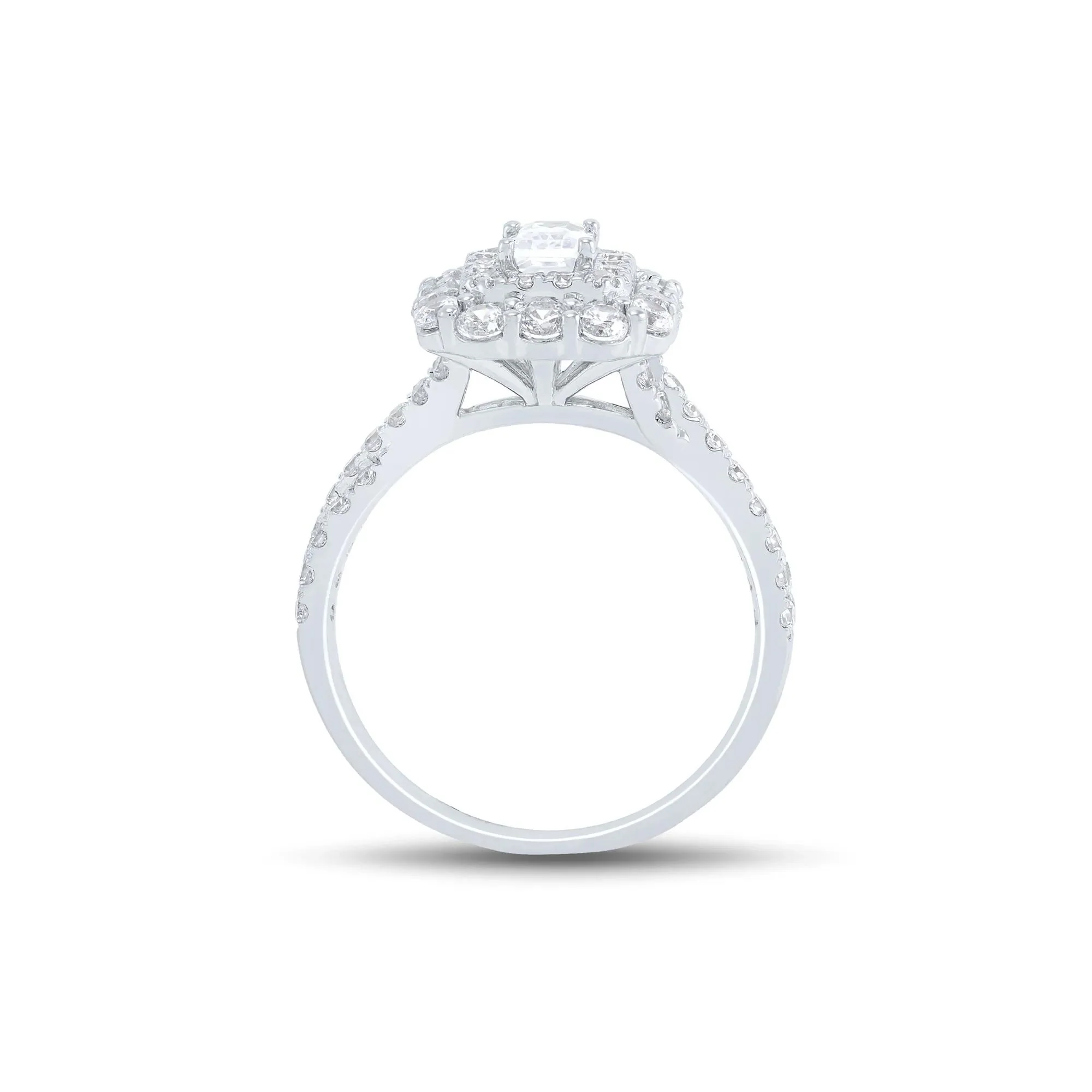 1/2 CT. Tw. Emerald-Cut Diamond Halo Engagement Ring 14K White Gold Round Brilliant Cut Size 7 1mm - Image 2