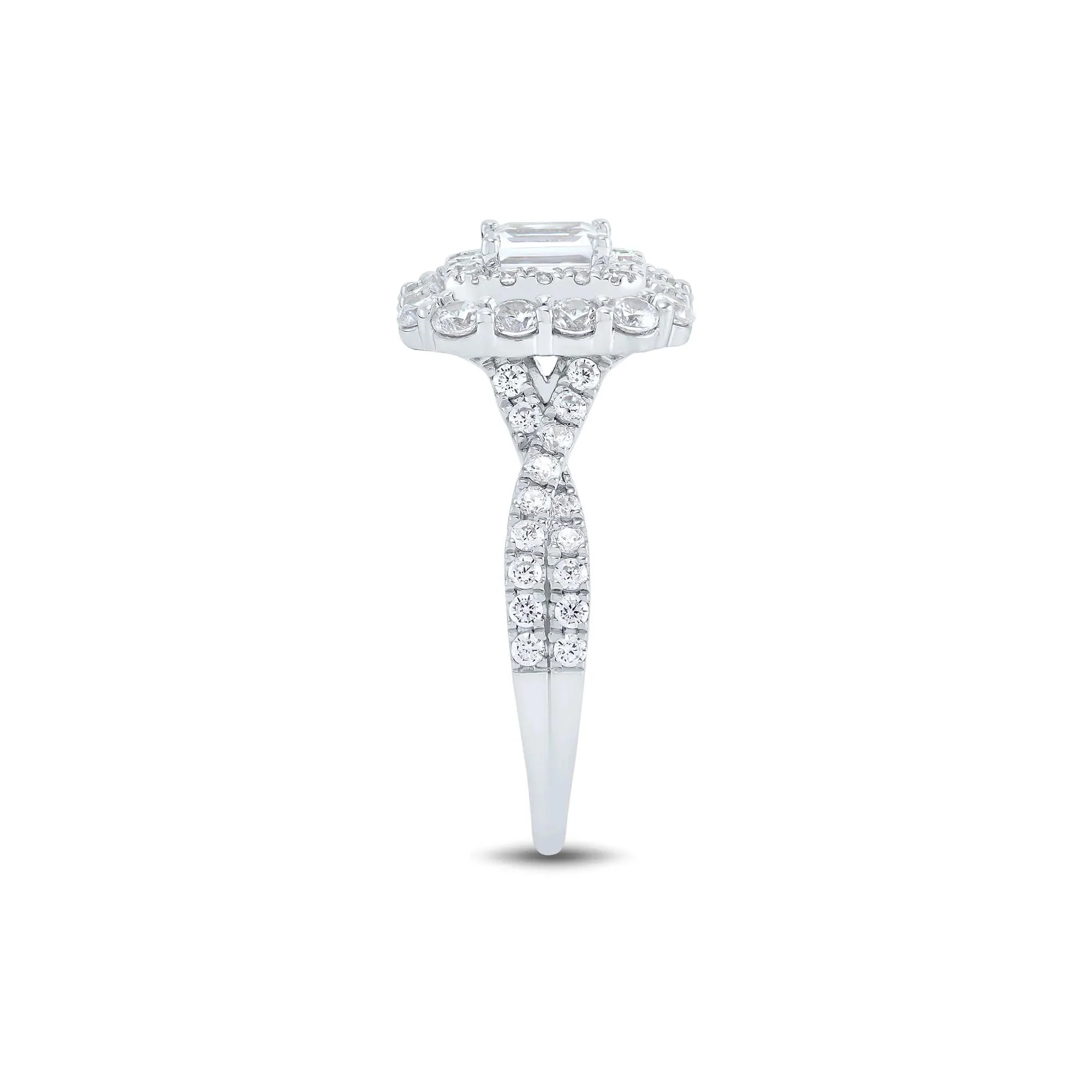 1/2 CT. Tw. Emerald-Cut Diamond Halo Engagement Ring 14K White Gold Round Brilliant Cut Size 7 1mm - Image 3