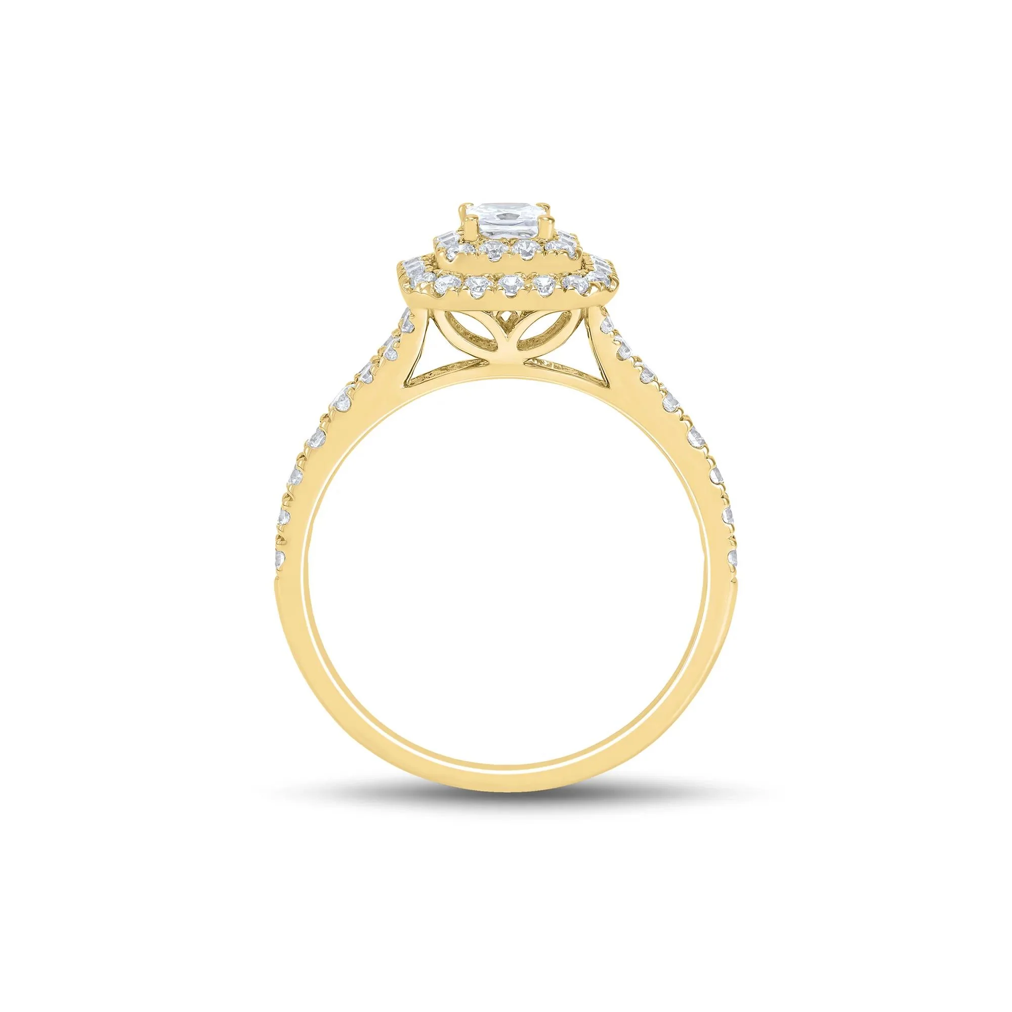 3/4 CT. Tw. Princess-Cut Double Halo Engagement Ring 14K Yellow Gold Round Brilliant Cut Size 8 1mm - Image 2