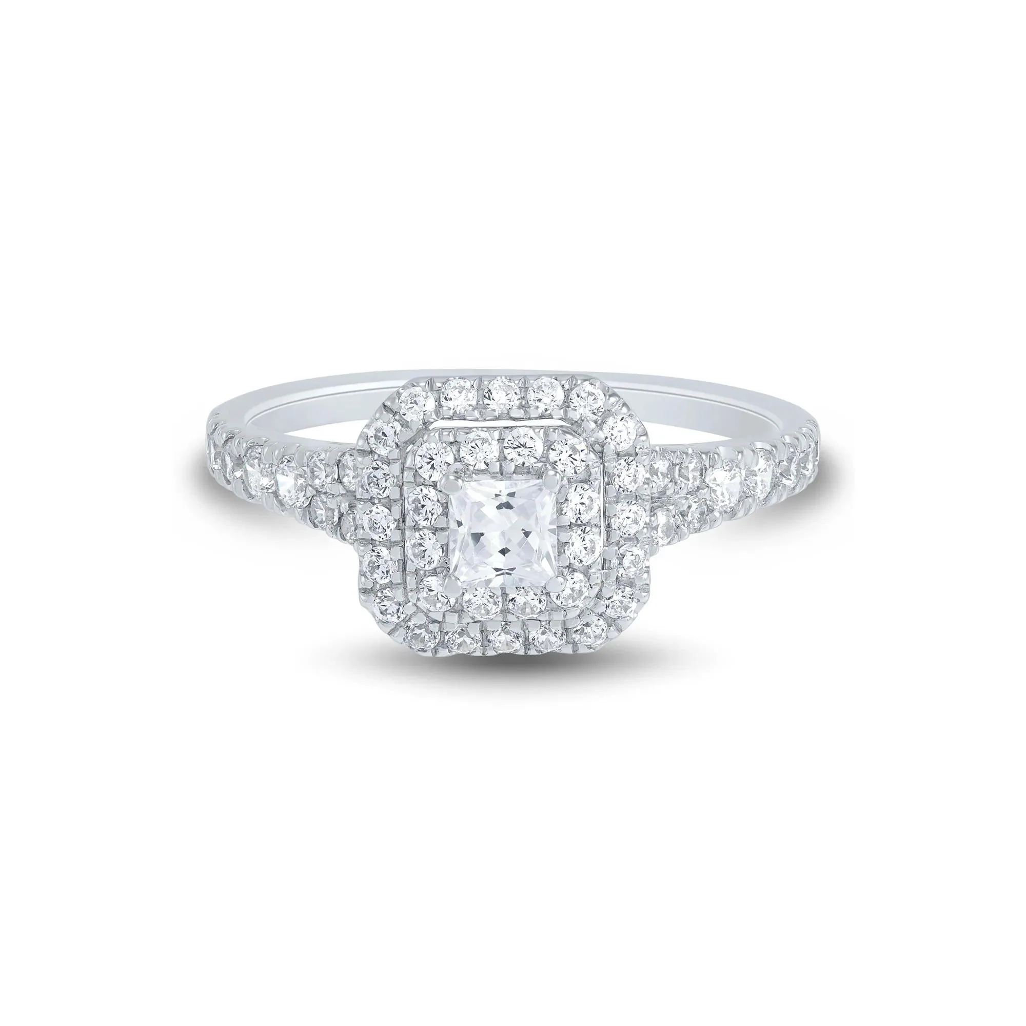 3/4 CT. Tw. Princess-Cut Double Halo Engagement Ring 14K White Gold Round Brilliant Cut Size 6.5 1mm