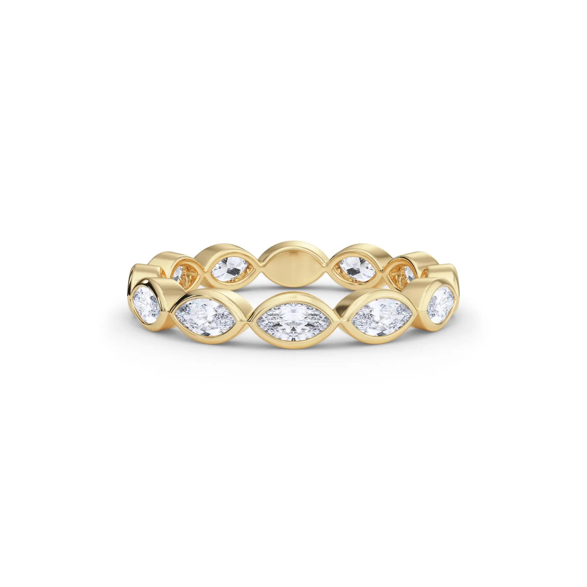 Lab Grown Diamond Bezel-Set Marquise True Eternity Band Ring 14K Yellow Gold Size 8 3.5mm