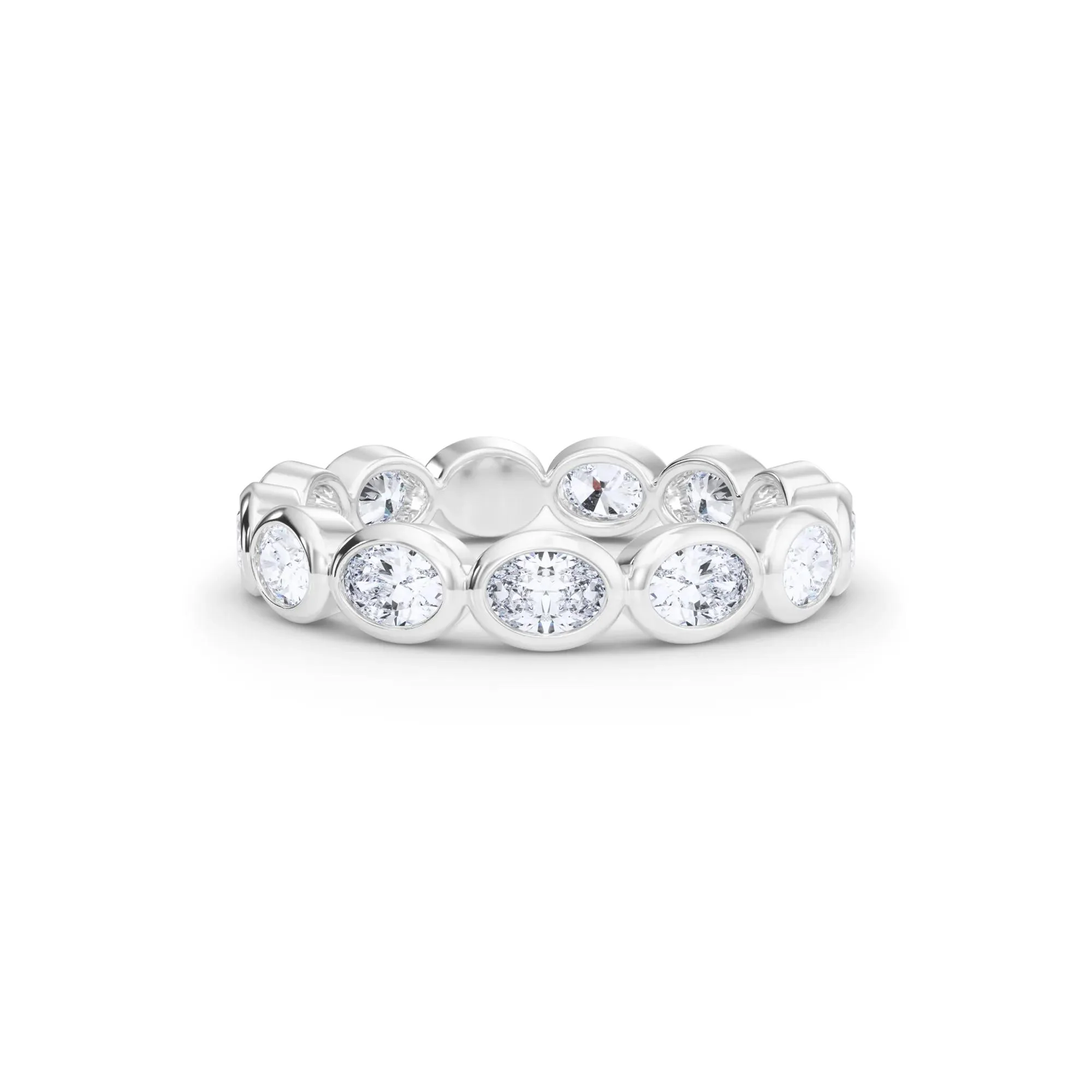 Lab Grown Diamond Oval Bezel-Set True Eternity Band Ring 14K White Gold Size 4 3.5mm