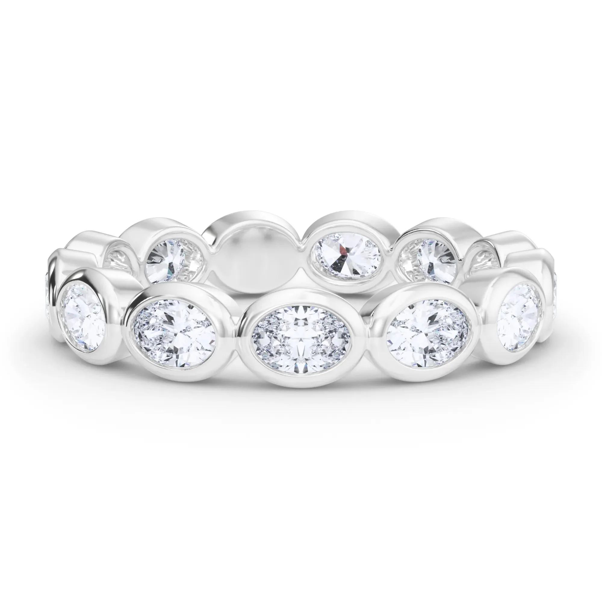 Lab Grown Diamond Bezel-Set Oval True Eternity Band Ring Platinum White Size 7 3.5mm