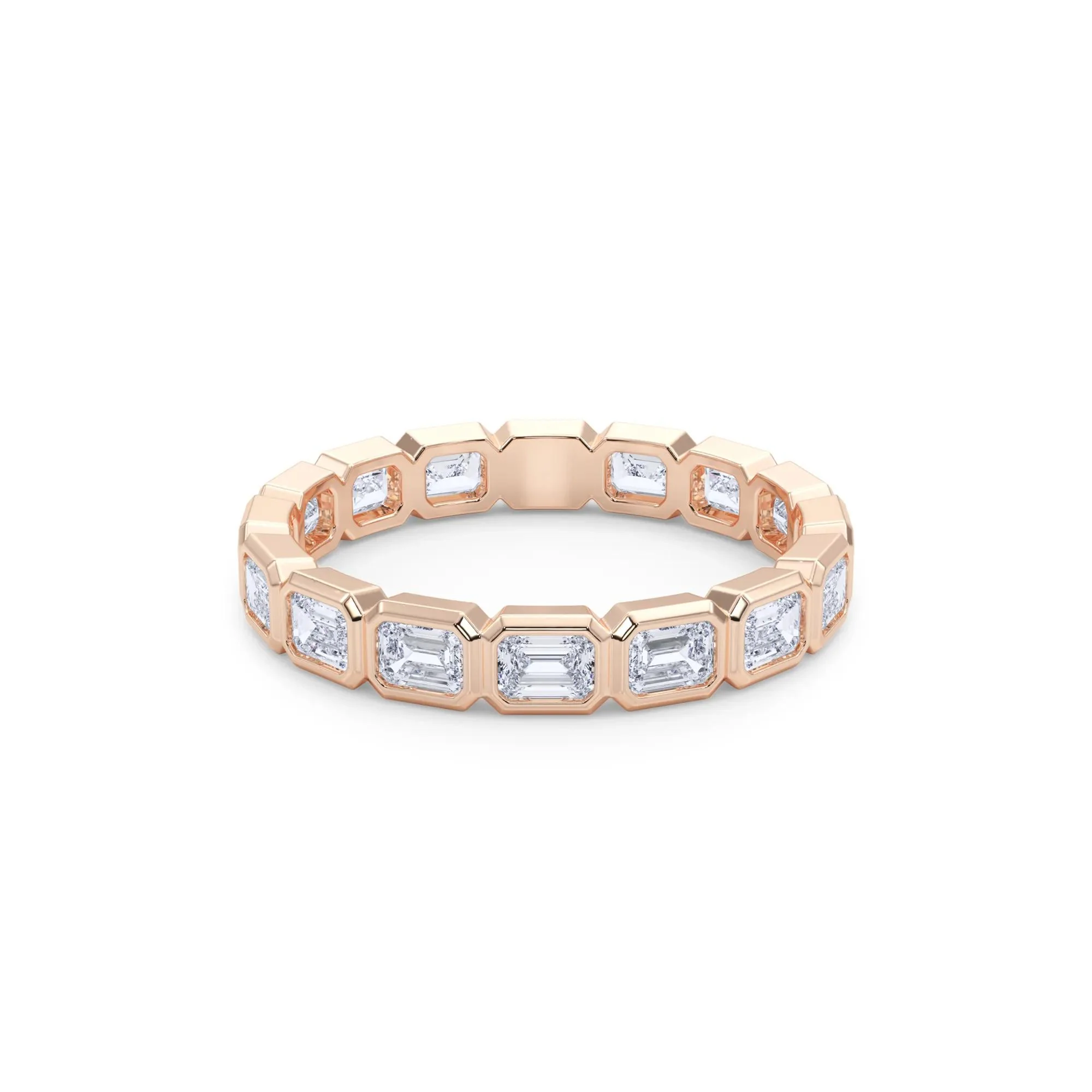 Lab Grown Diamond Bezel-Set Emerald-Cut True Eternity Band Ring 14K Rose Gold Size 4 3mm - Image 4