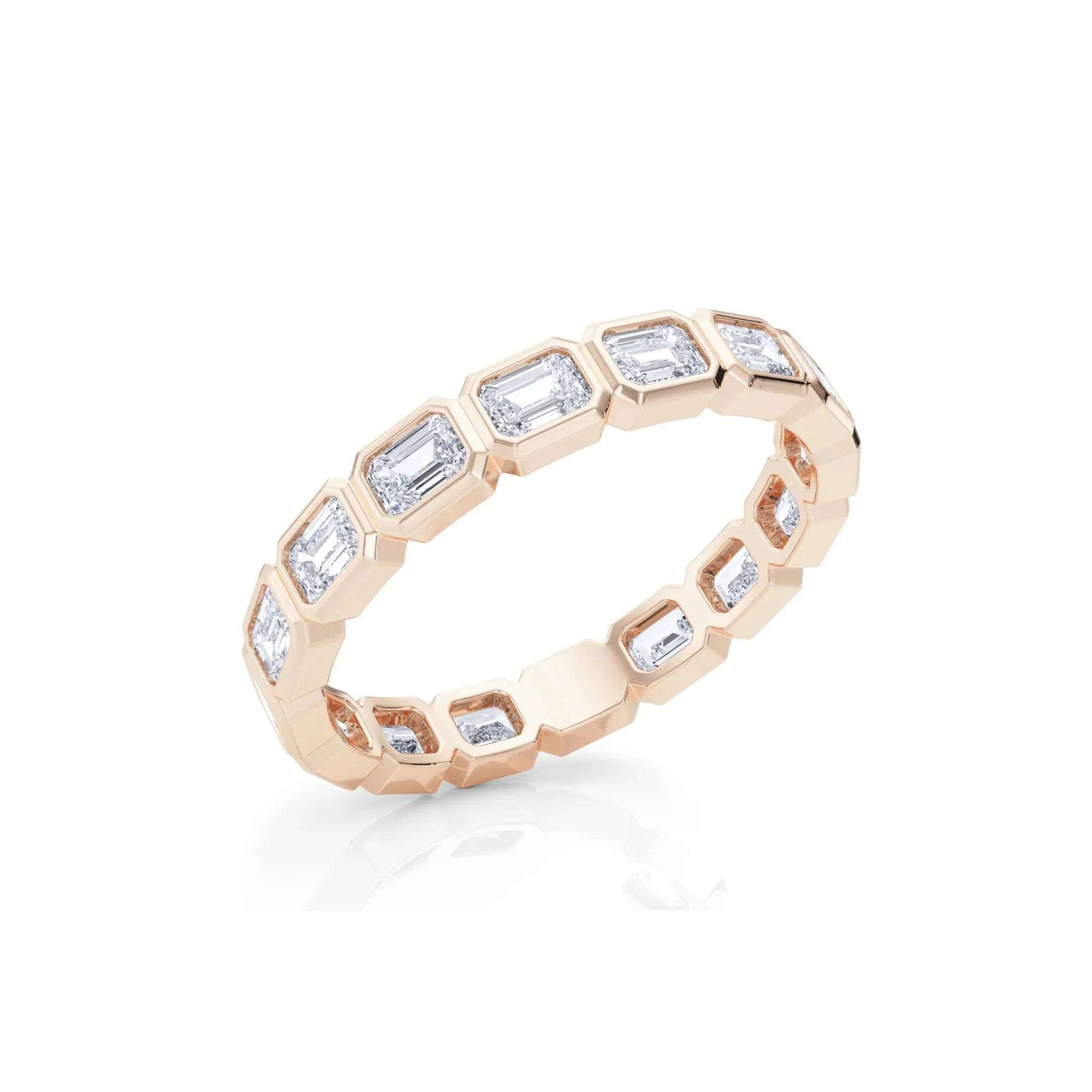 Lab Grown Diamond Bezel-Set Emerald-Cut True Eternity Band Ring 14K Rose Gold Size 4.5 3mm - Image 5