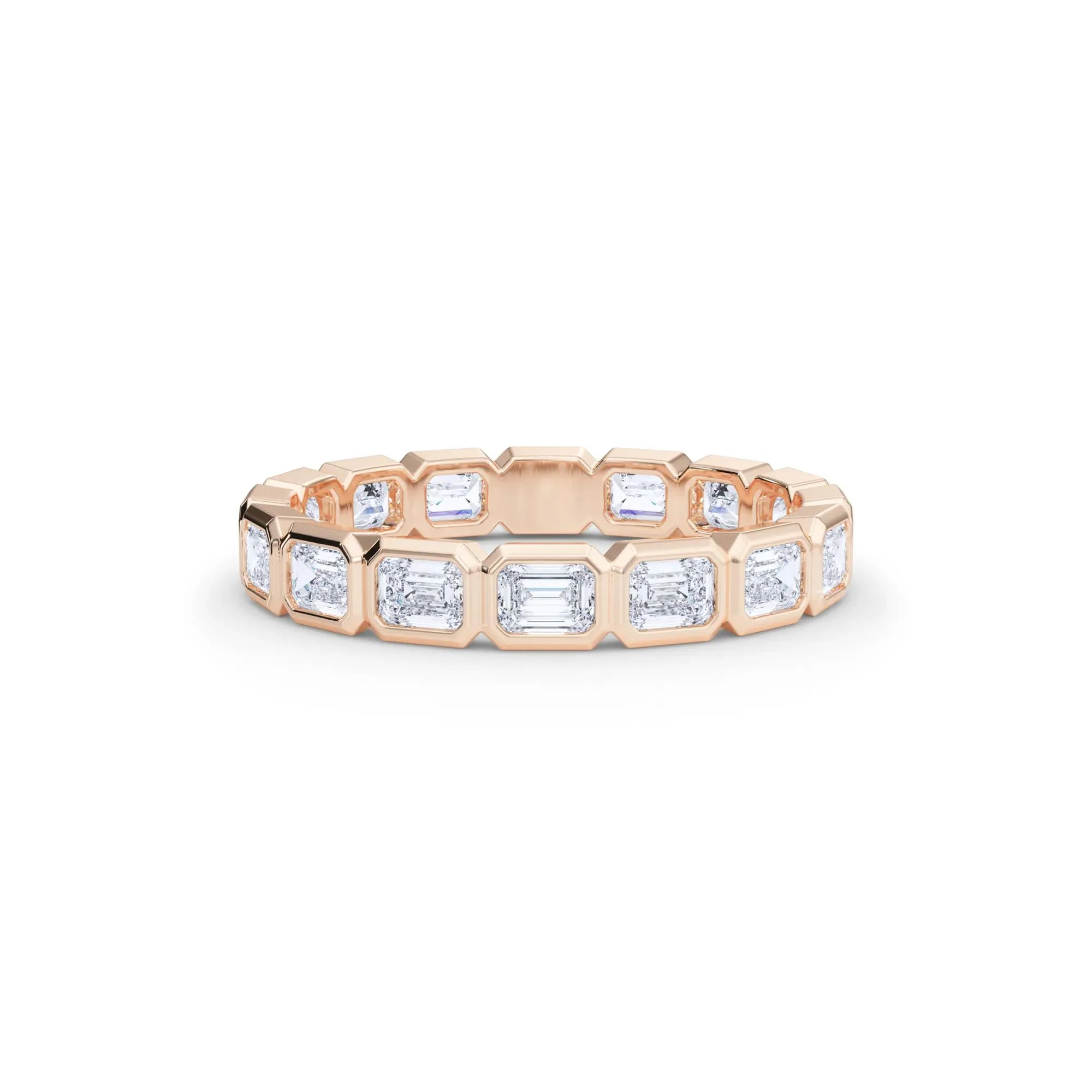 Lab Grown Diamond Bezel-Set Emerald-Cut True Eternity Band Ring 14K Rose Gold Size 8.5 3mm