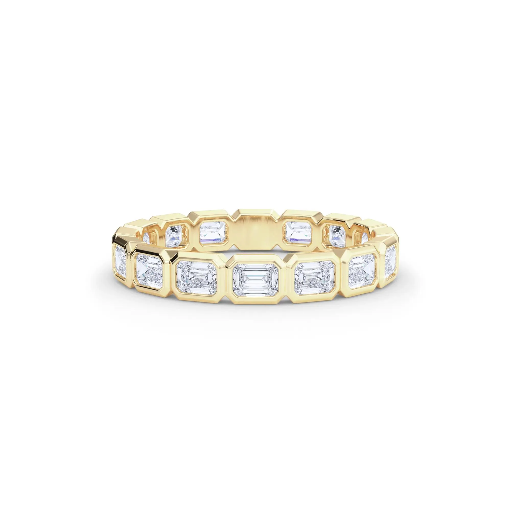 Lab Grown Diamond Bezel-Set Emerald-Cut True Eternity Band Ring 14K Yellow Gold Size 6 3mm