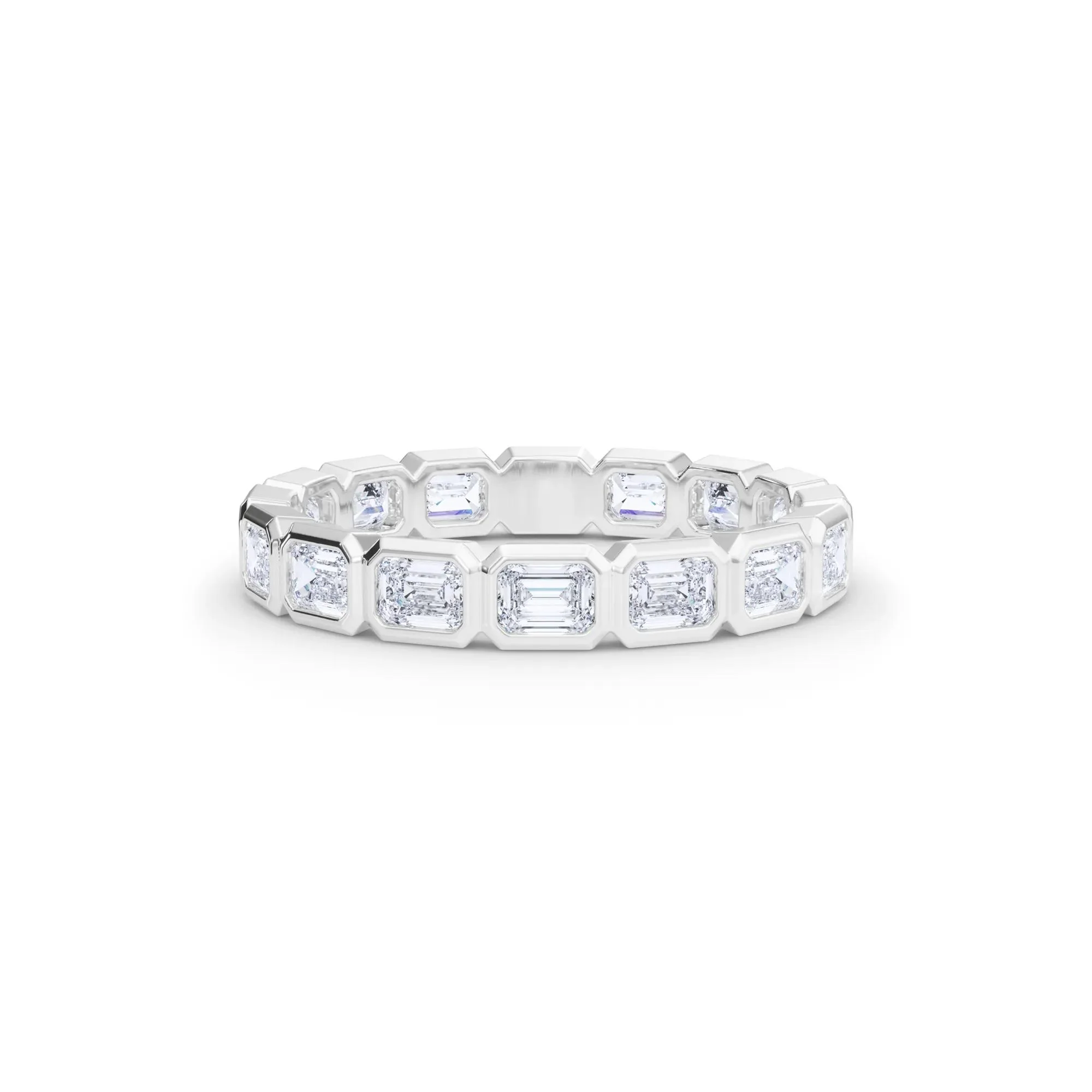 Lab Grown Diamond Bezel-Set Emerald-Cut True Eternity Band Ring Platinum White Size 4.5 3mm