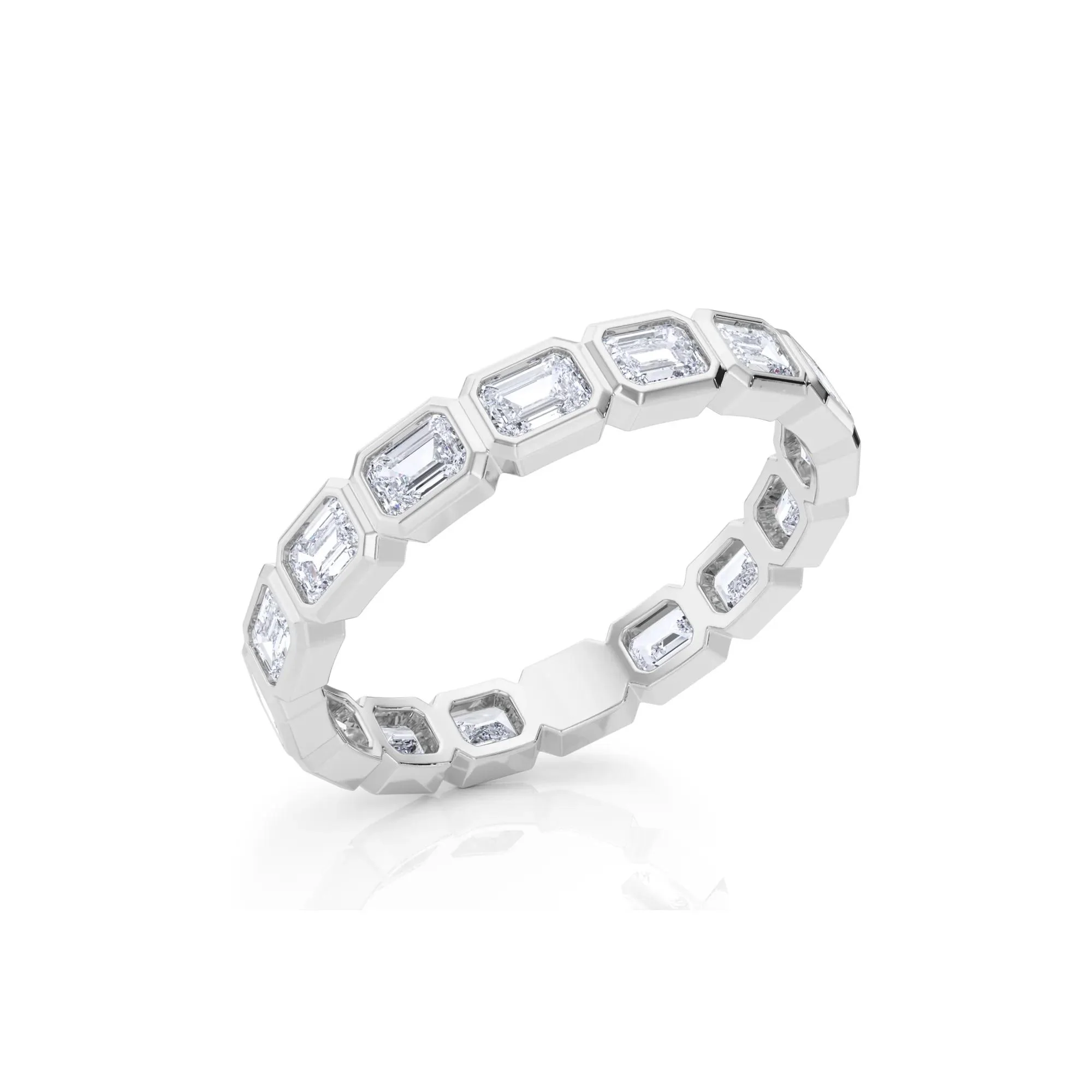Lab Grown Diamond Bezel-Set Emerald-Cut True Eternity Band Ring Platinum White Size 6.5 3mm - Image 5