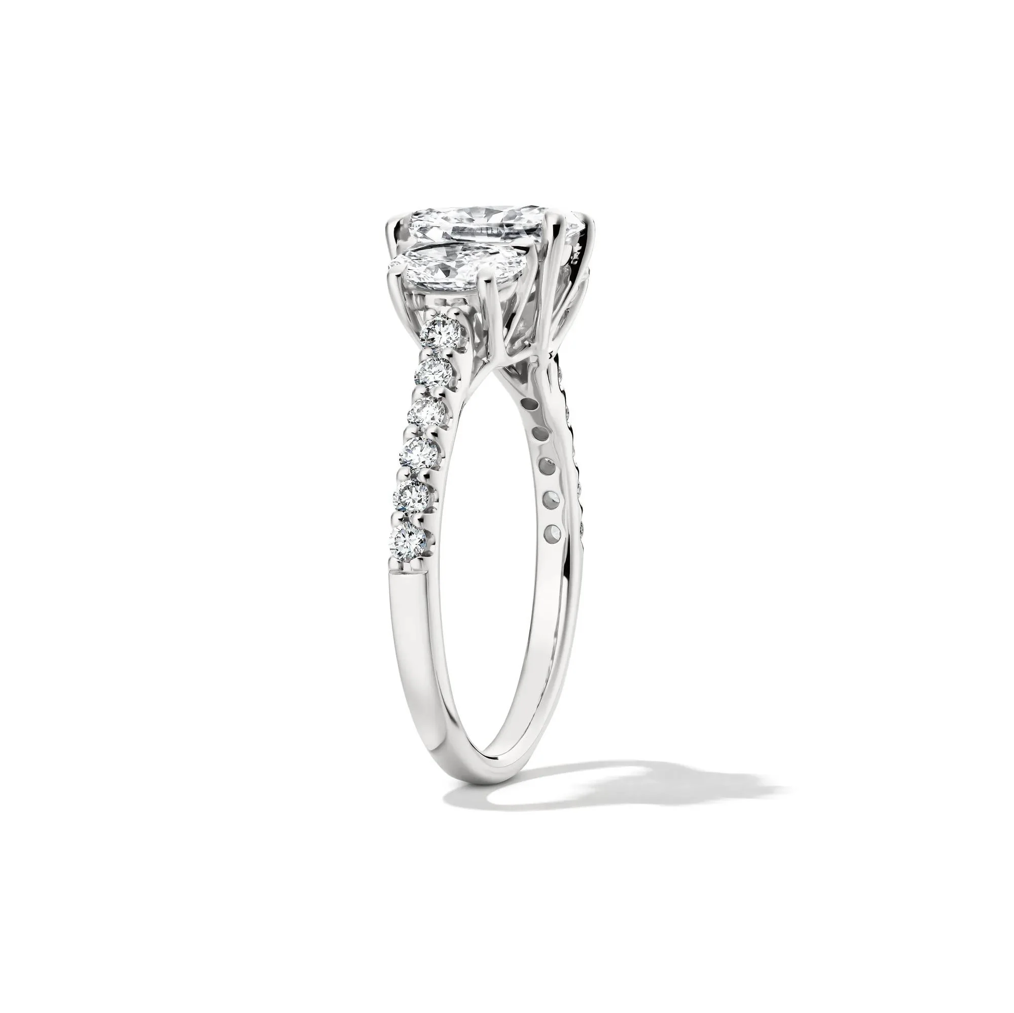 2 CT. Tw. Lab Grown Diamond Three Stone Oval Engagement Ring 14K White Gold Round Brilliant Cut Size 6 - Image 3