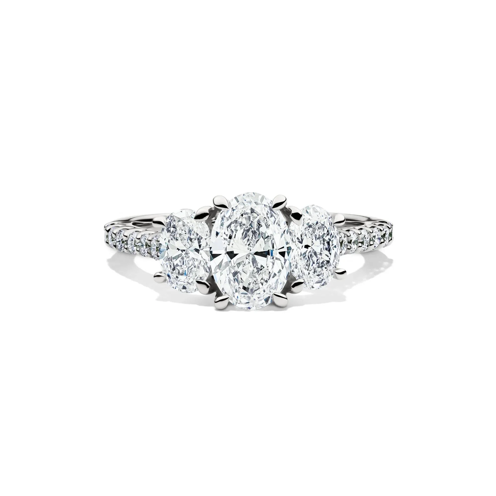 2 CT. Tw. Lab Grown Diamond Three Stone Oval Engagement Ring 14K White Gold Round Brilliant Cut Size 7.5