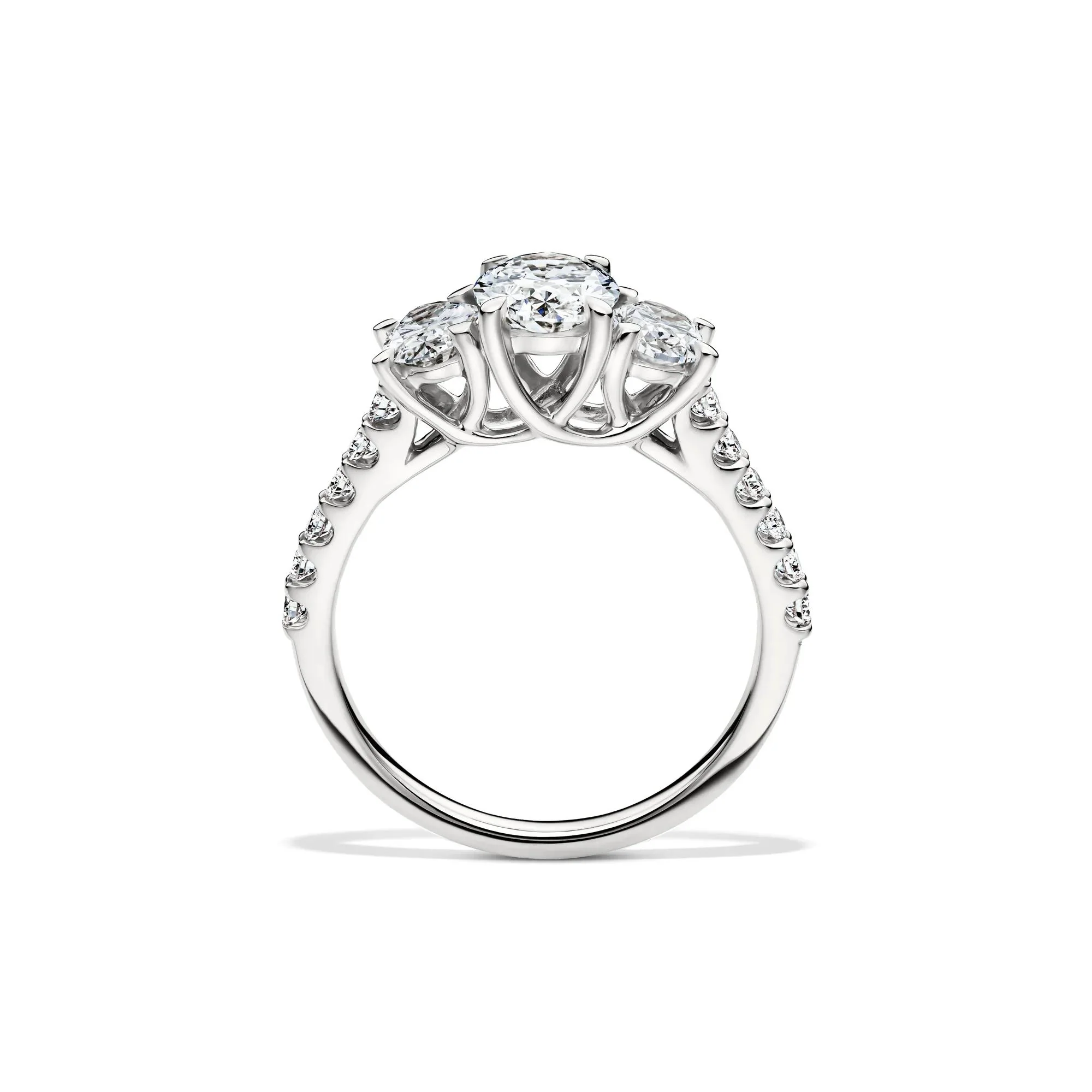 2 CT. Tw. Lab Grown Diamond Three Stone Oval Engagement Ring 14K White Gold Round Brilliant Cut Size 7.5 - Image 2