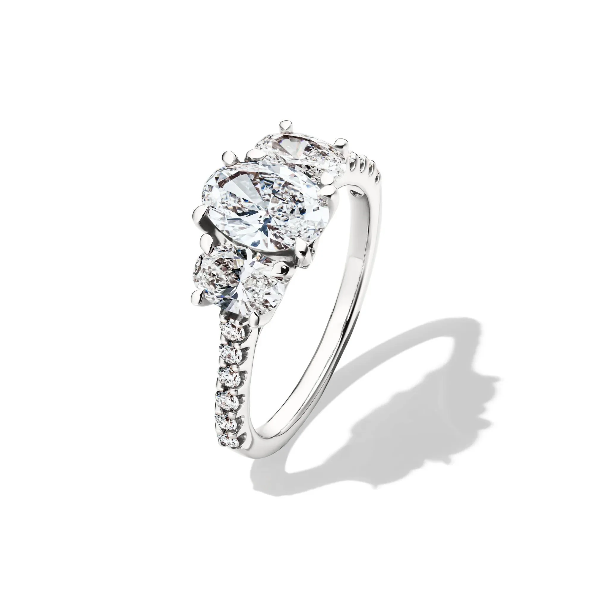 2 CT. Tw. Lab Grown Diamond Three Stone Oval Engagement Ring 14K White Gold Round Brilliant Cut Size 7.5 - Image 4