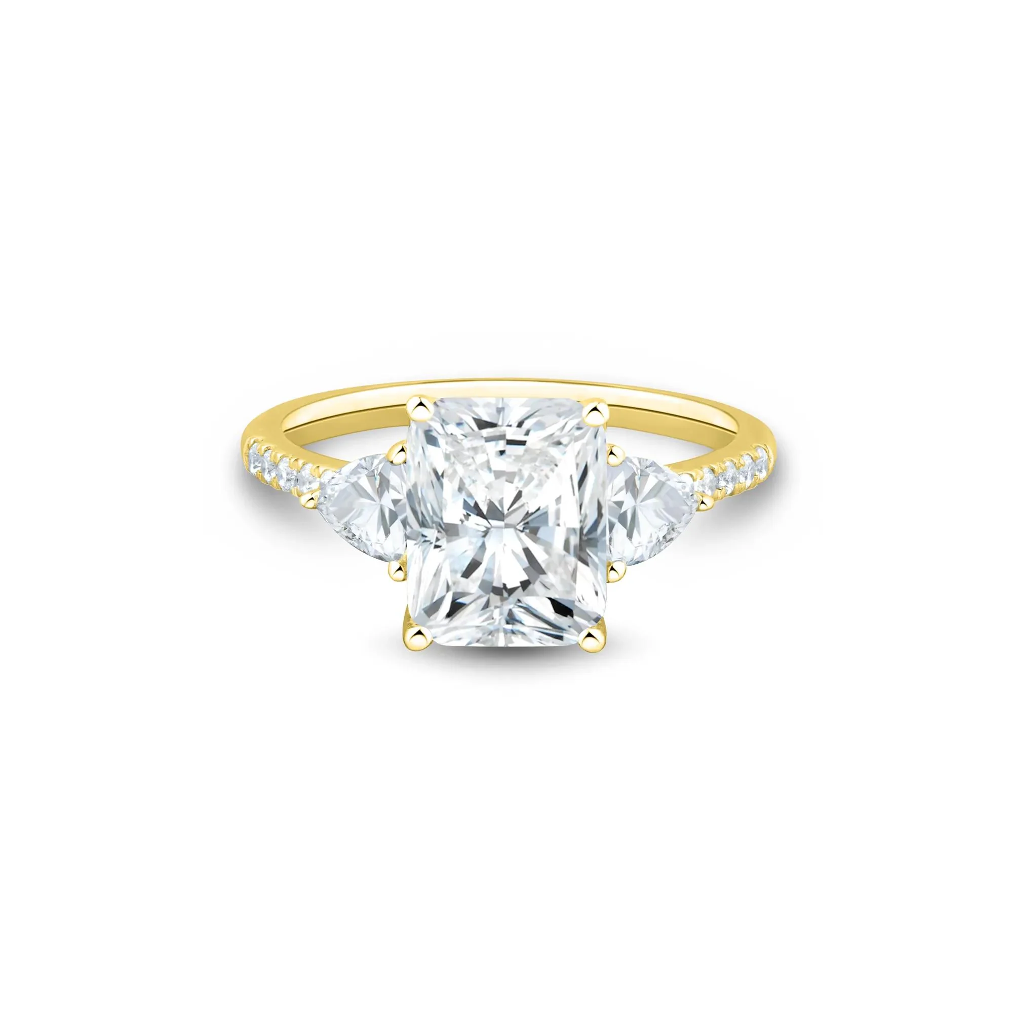 3 1/2 CT. Tw. Lab Grown Diamond Radiant-Cut Engagement Ring 14K Yellow Gold Round Brilliant Cut Size 8.5 1.5mm