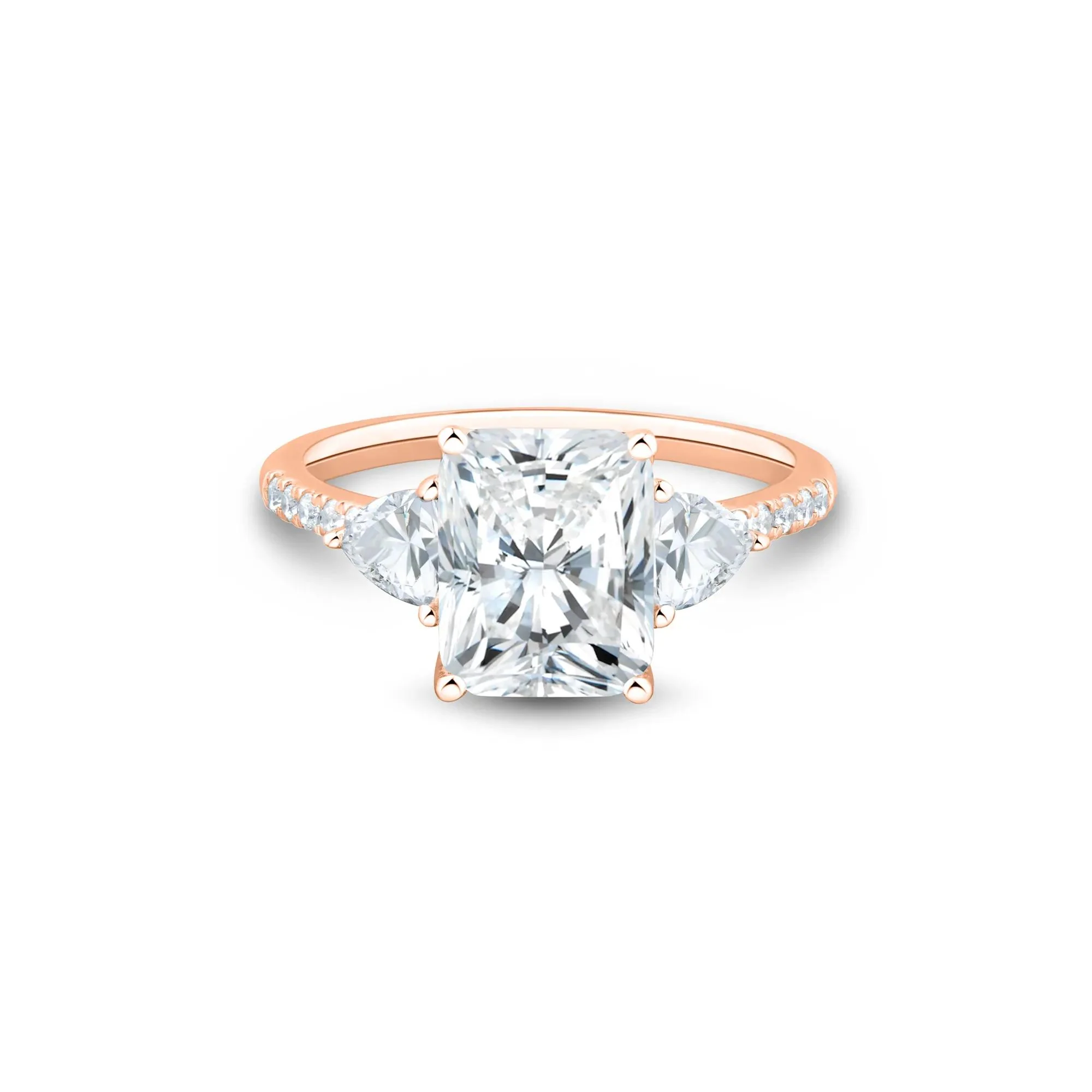 3 1/2 CT. Tw. Lab Grown Diamond Radiant-Cut Engagement Ring 14K Rose Gold Round Brilliant Cut Size 5.5 1.5mm